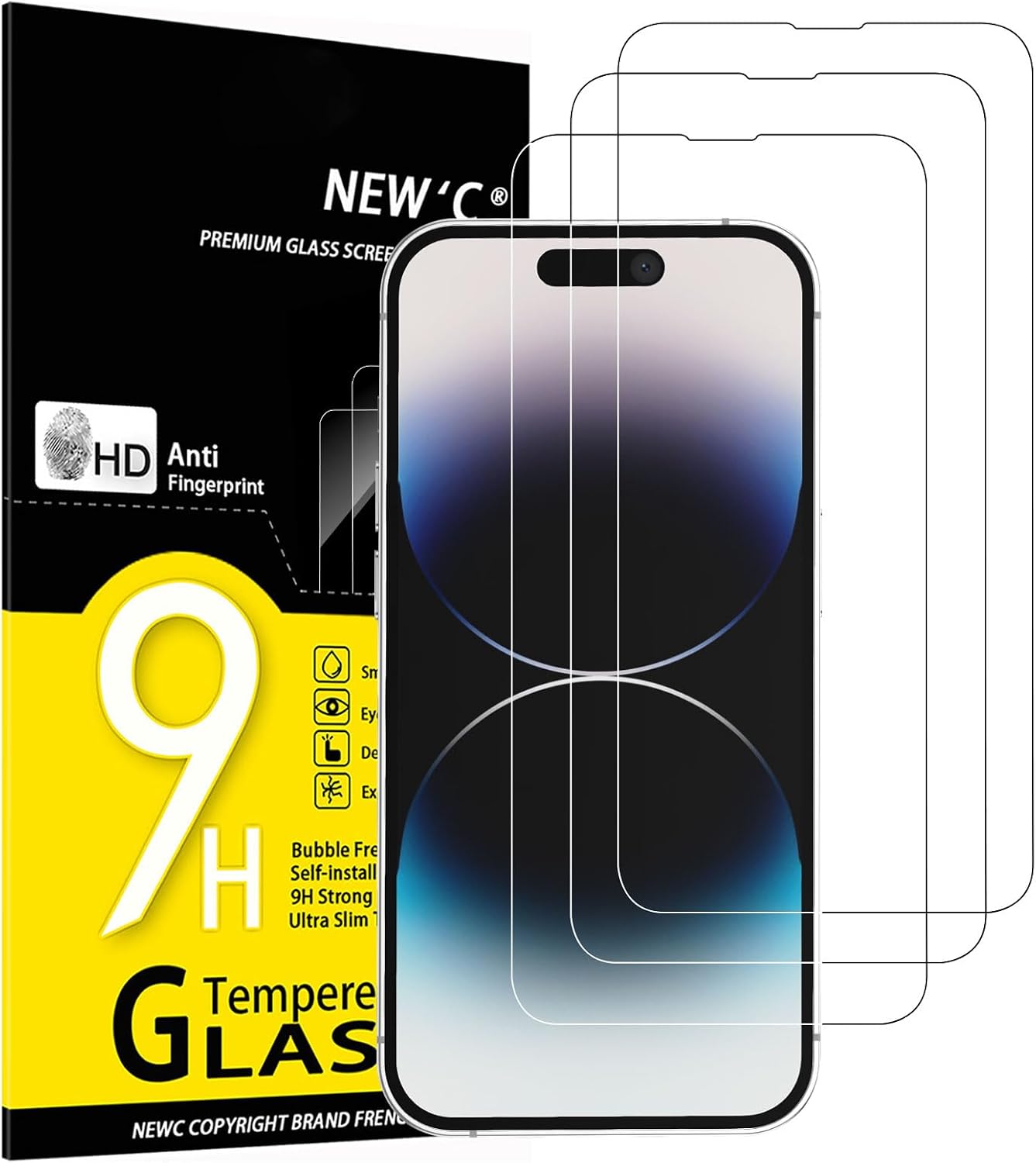 NEW'C Lot de 3, Verre Trempé pour iPhone 17, 17 Pro, iPhone 16 Pro (6,3″) Film en Protection écran efficace contre les Rayures - Ultra Résistant - HD Transparent - Outil d'installation facile inclus