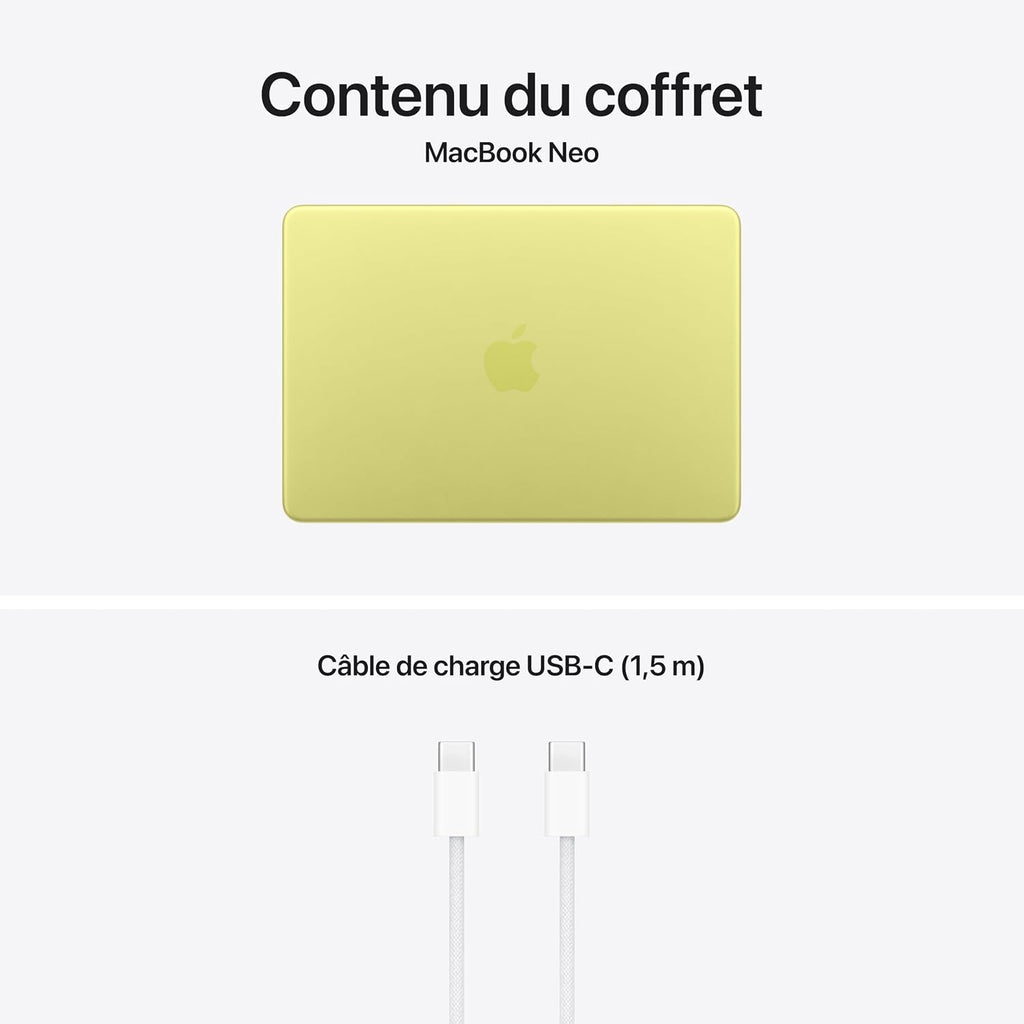Apple MacBook Neo 13″ 2026 Portable avec Puce A18 Pro : Conçu pour l’IA et Apple Intelligence, écran Liquid Retina, mémoire unifiée 8 Go, SSD 256 Go, Caméra FaceTime HD 1080p ; Argent