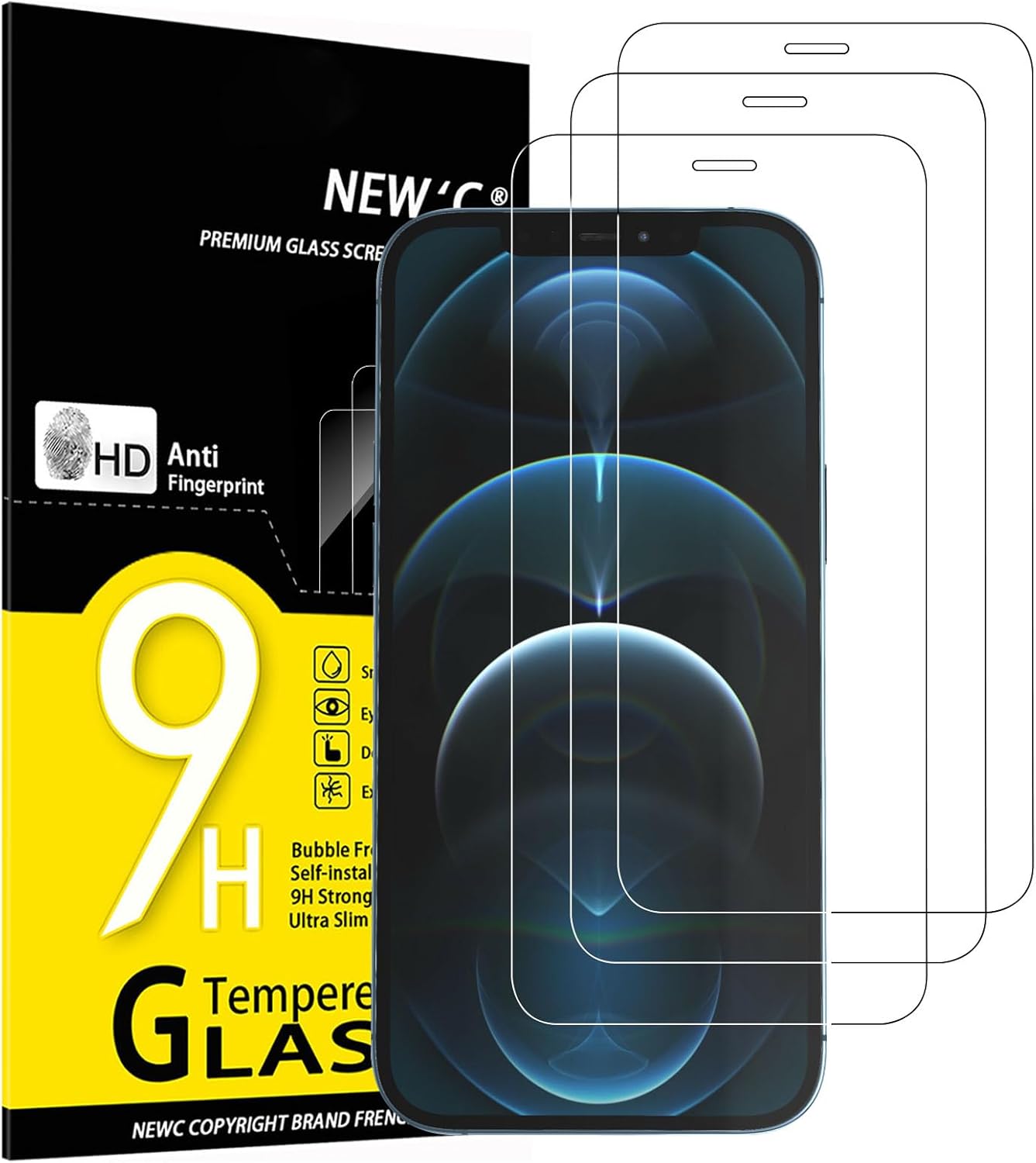 NEW'C Lot de 3, Verre Trempé pour iPhone 17, 17 Pro, iPhone 16 Pro (6,3″) Film en Protection écran efficace contre les Rayures - Ultra Résistant - HD Transparent - Outil d'installation facile inclus
