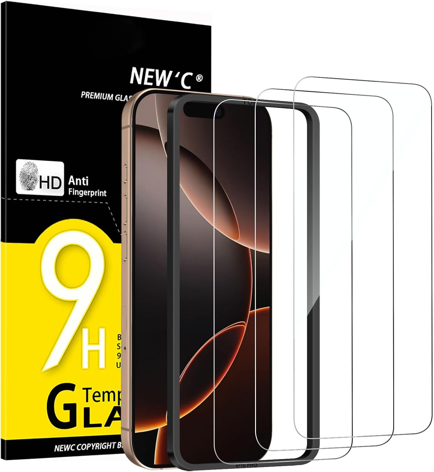 NEW'C Lot de 3, Verre Trempé pour iPhone 17, 17 Pro, iPhone 16 Pro (6,3″) Film en Protection écran efficace contre les Rayures - Ultra Résistant - HD Transparent - Outil d'installation facile inclus