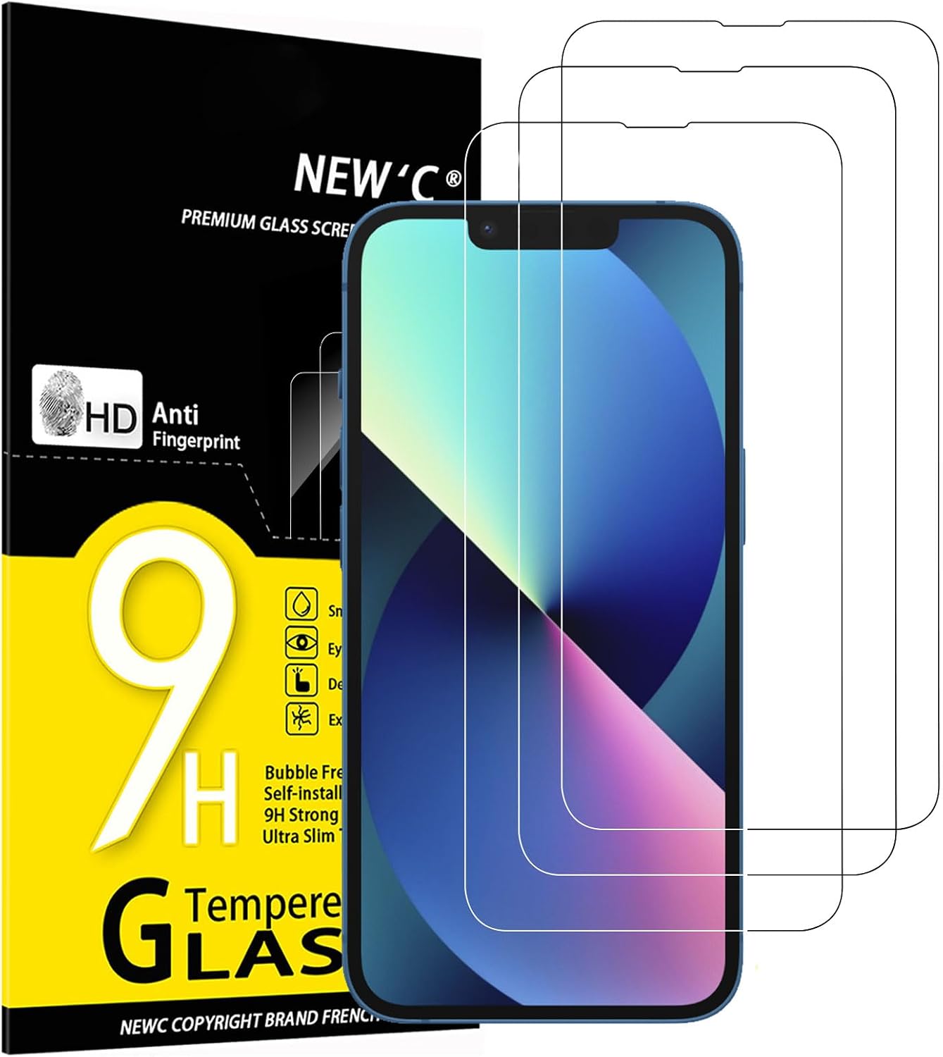 NEW'C Lot de 3, Verre Trempé pour iPhone 17, 17 Pro, iPhone 16 Pro (6,3″) Film en Protection écran efficace contre les Rayures - Ultra Résistant - HD Transparent - Outil d'installation facile inclus