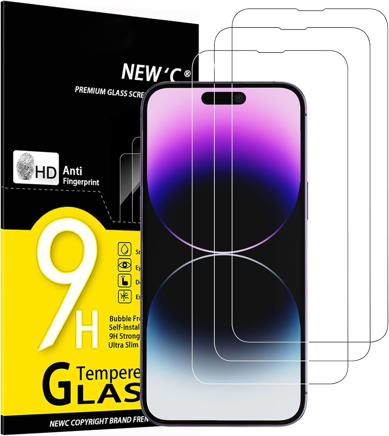 NEW'C Lot de 3, Verre Trempé pour iPhone 17, 17 Pro, iPhone 16 Pro (6,3″) Film en Protection écran efficace contre les Rayures - Ultra Résistant - HD Transparent - Outil d'installation facile inclus