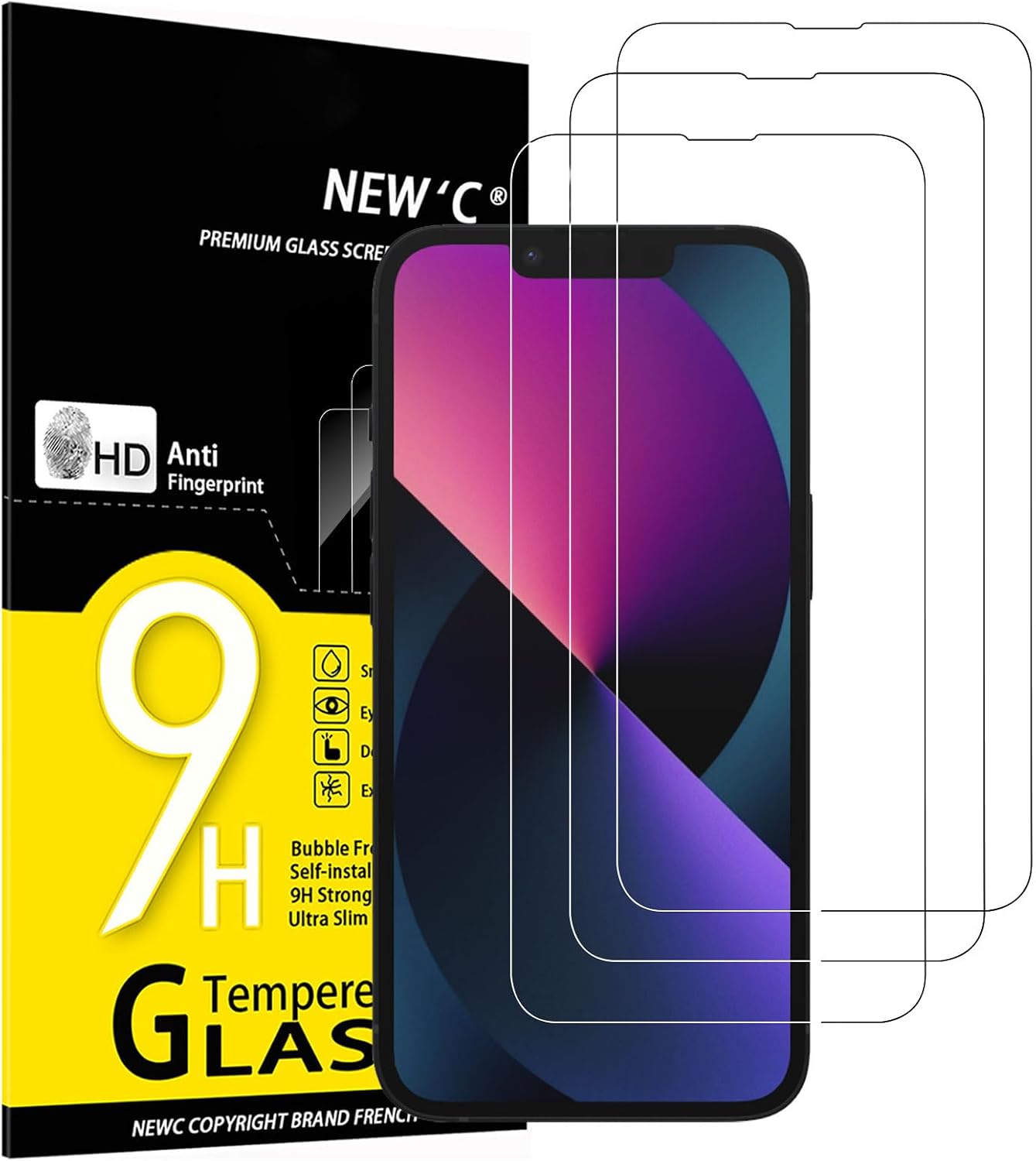 NEW'C Lot de 3, Verre Trempé pour iPhone 17, 17 Pro, iPhone 16 Pro (6,3″) Film en Protection écran efficace contre les Rayures - Ultra Résistant - HD Transparent - Outil d'installation facile inclus