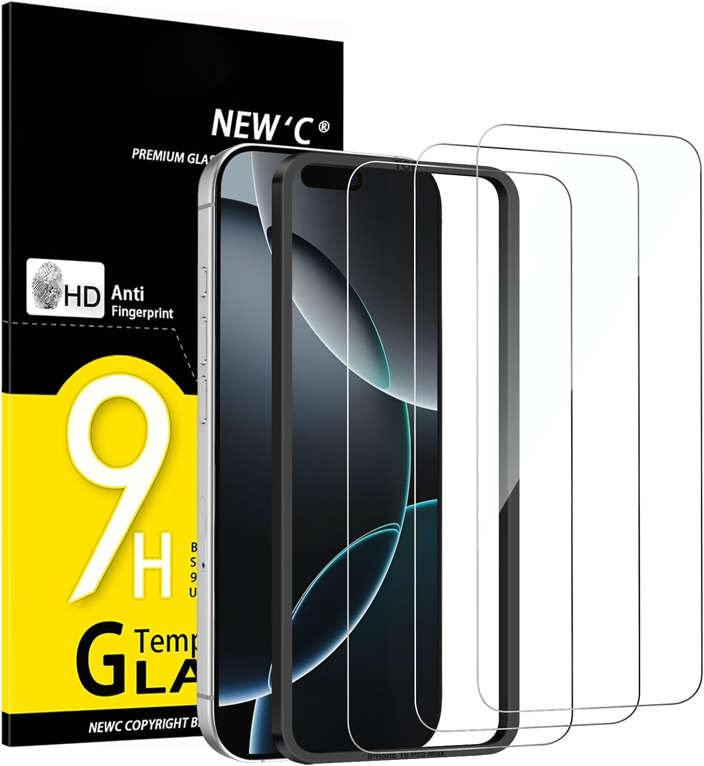NEW'C Lot de 3, Verre Trempé pour iPhone 17, 17 Pro, iPhone 16 Pro (6,3″) Film en Protection écran efficace contre les Rayures - Ultra Résistant - HD Transparent - Outil d'installation facile inclus
