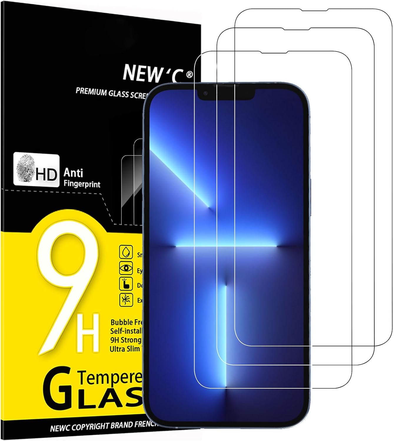 NEW'C Lot de 3, Verre Trempé pour iPhone 17, 17 Pro, iPhone 16 Pro (6,3″) Film en Protection écran efficace contre les Rayures - Ultra Résistant - HD Transparent - Outil d'installation facile inclus