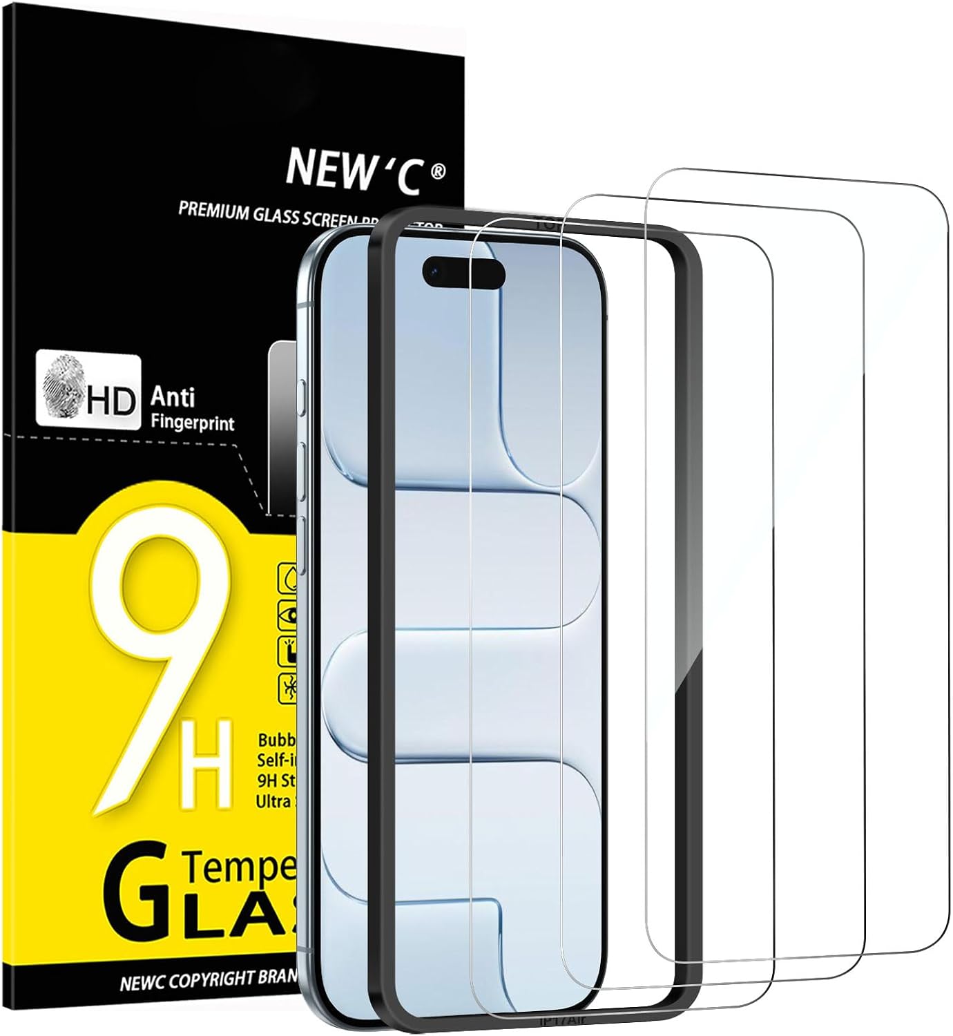 NEW'C Lot de 3, Verre Trempé pour iPhone 17, 17 Pro, iPhone 16 Pro (6,3″) Film en Protection écran efficace contre les Rayures - Ultra Résistant - HD Transparent - Outil d'installation facile inclus