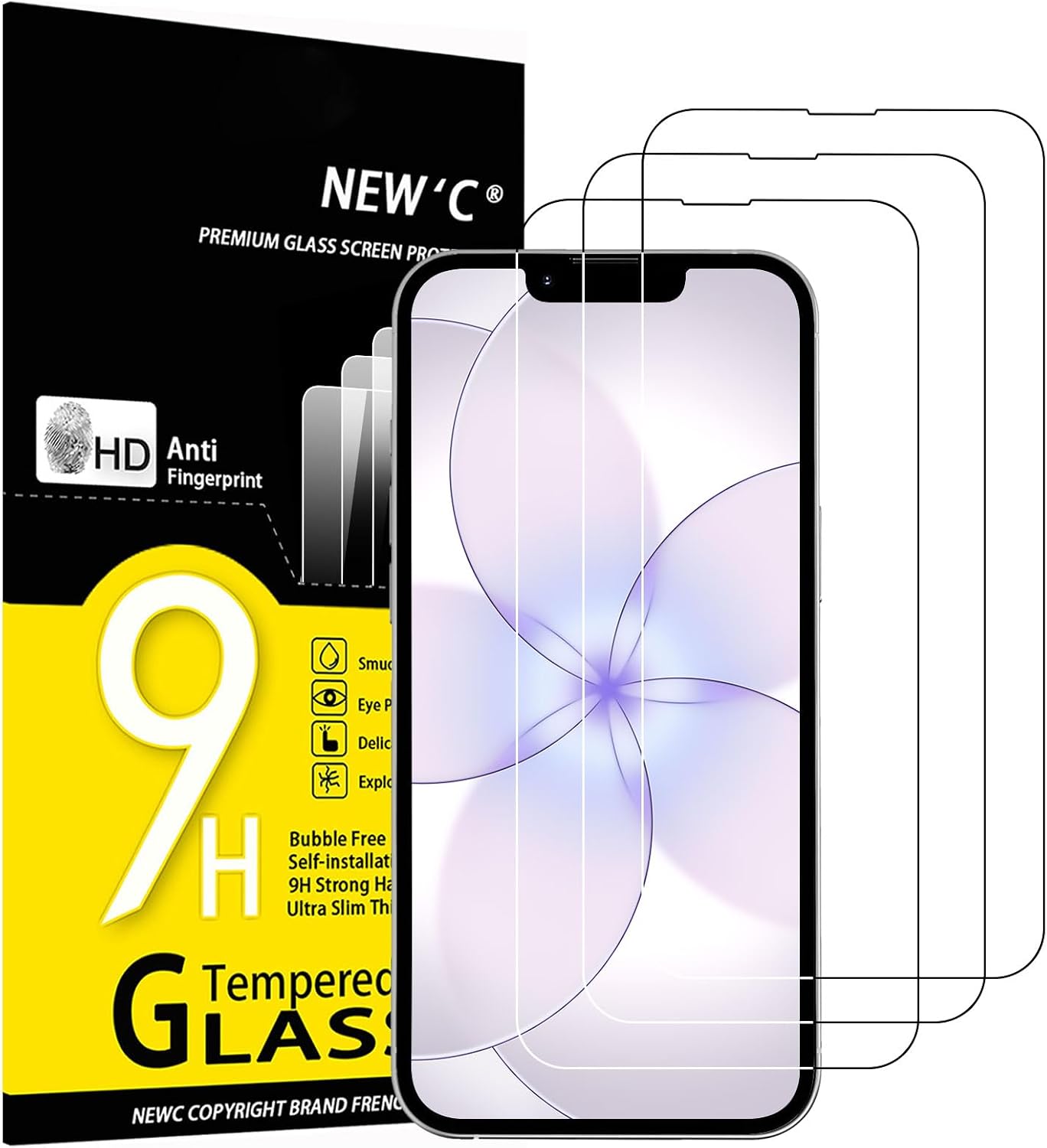 NEW'C Lot de 3, Verre Trempé pour iPhone 17, 17 Pro, iPhone 16 Pro (6,3″) Film en Protection écran efficace contre les Rayures - Ultra Résistant - HD Transparent - Outil d'installation facile inclus