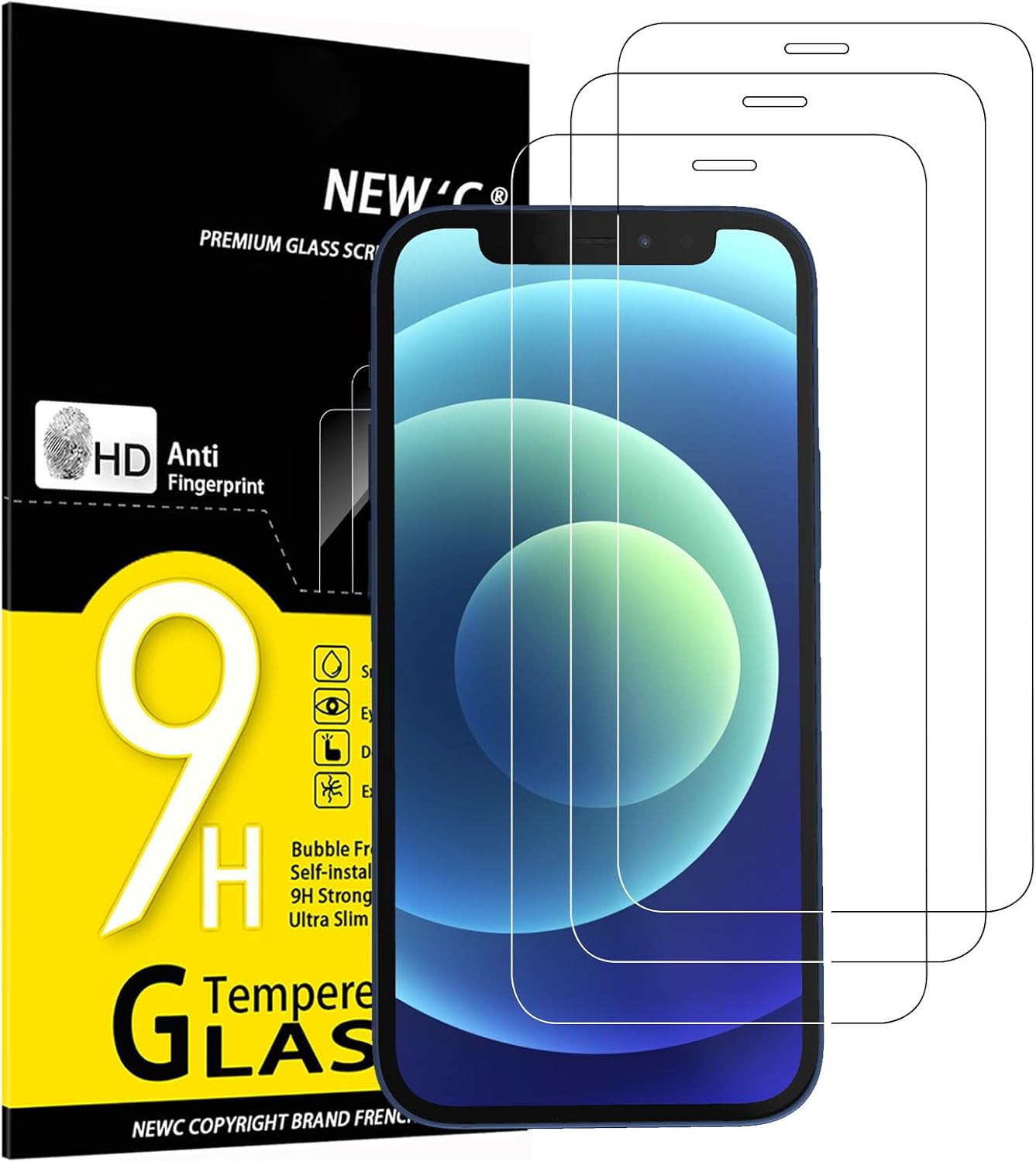 NEW'C Lot de 3, Verre Trempé pour iPhone 17, 17 Pro, iPhone 16 Pro (6,3″) Film en Protection écran efficace contre les Rayures - Ultra Résistant - HD Transparent - Outil d'installation facile inclus