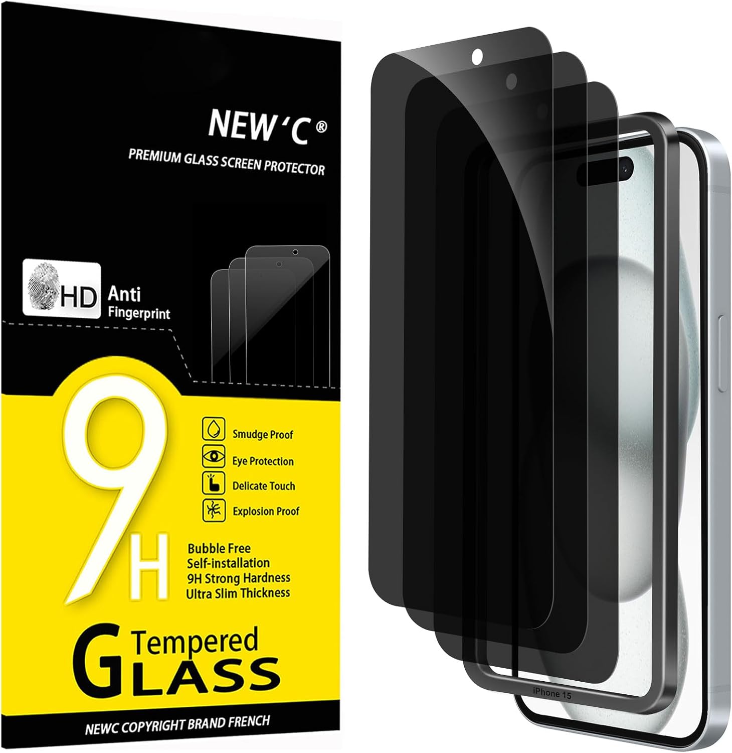 NEW'C Lot de 3, Verre Trempé pour iPhone 17, 17 Pro, iPhone 16 Pro (6,3″) Film en Protection écran efficace contre les Rayures - Ultra Résistant - HD Transparent - Outil d'installation facile inclus