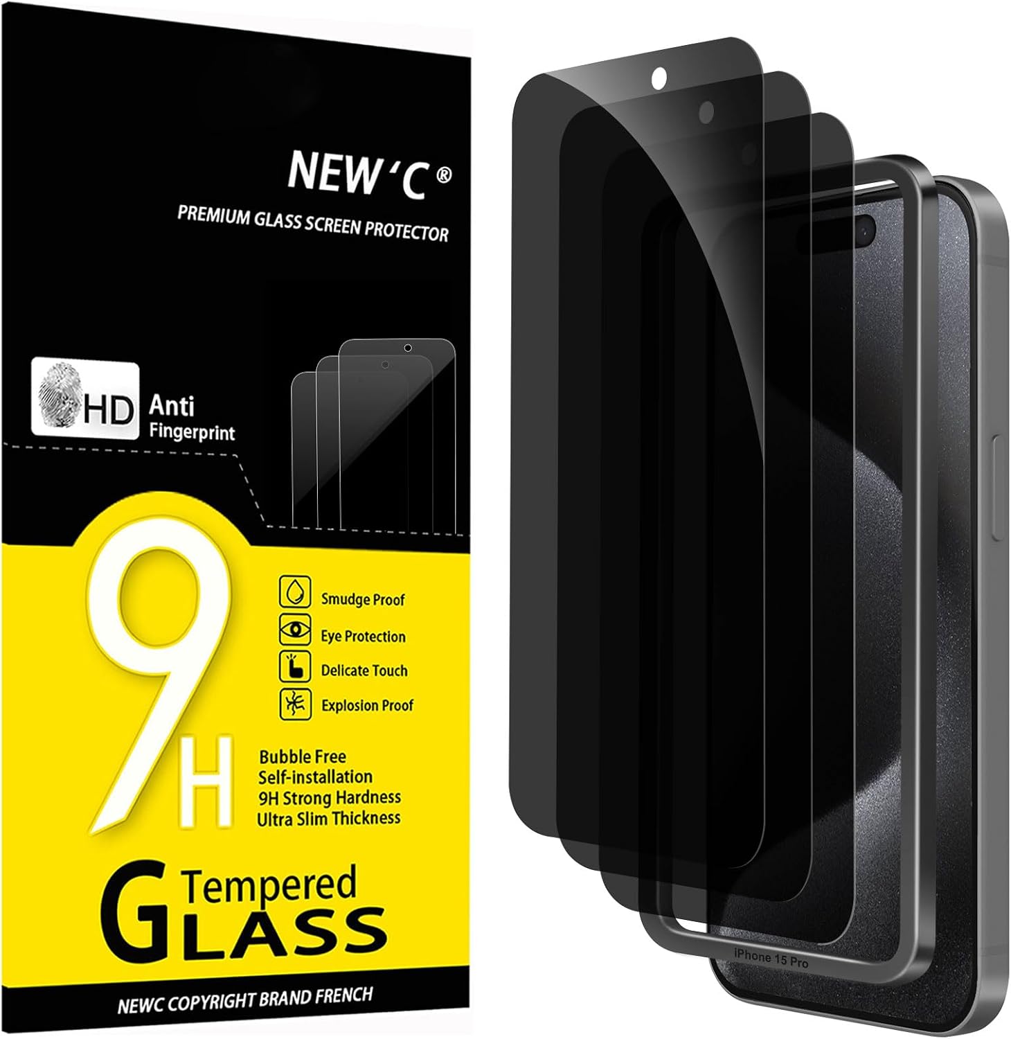NEW'C Lot de 3, Verre Trempé pour iPhone 17, 17 Pro, iPhone 16 Pro (6,3″) Film en Protection écran efficace contre les Rayures - Ultra Résistant - HD Transparent - Outil d'installation facile inclus