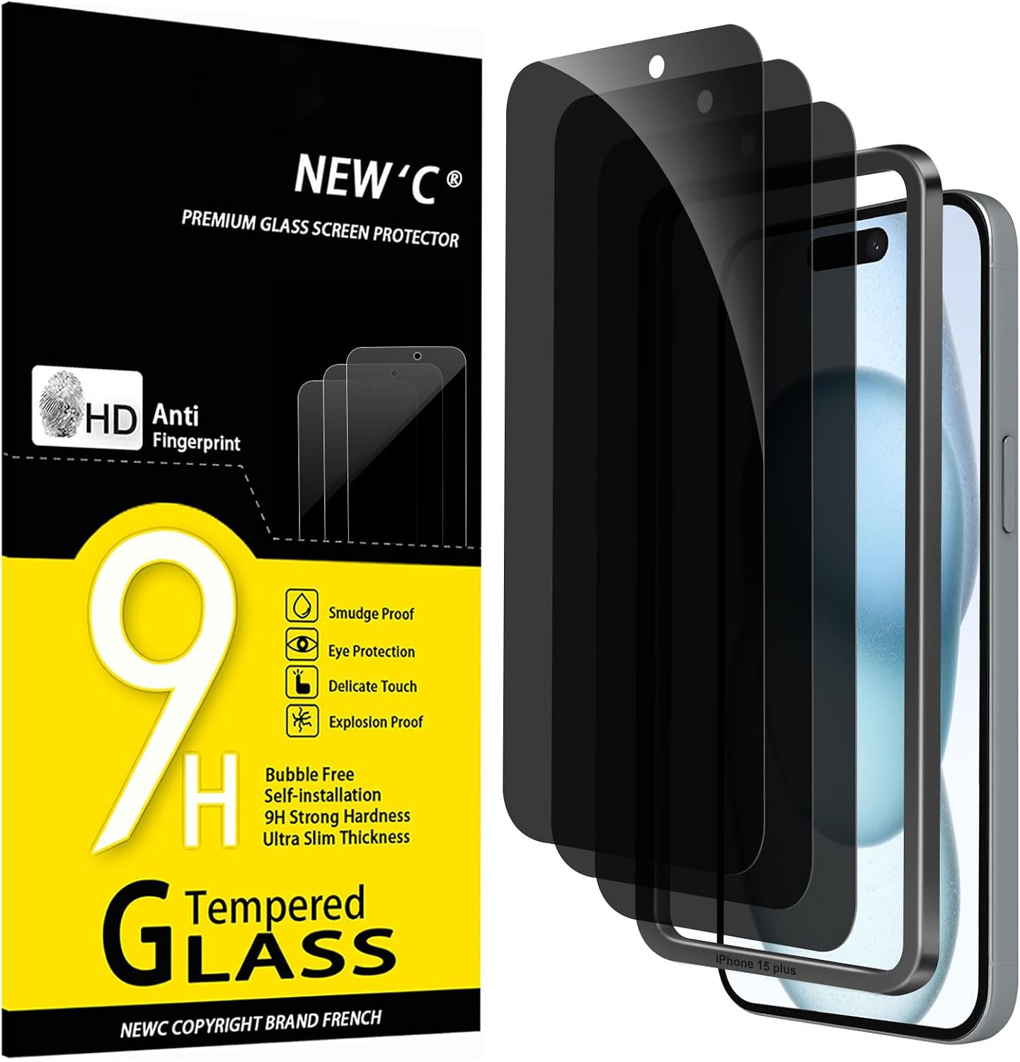 NEW'C Lot de 3, Verre Trempé pour iPhone 17, 17 Pro, iPhone 16 Pro (6,3″) Film en Protection écran efficace contre les Rayures - Ultra Résistant - HD Transparent - Outil d'installation facile inclus