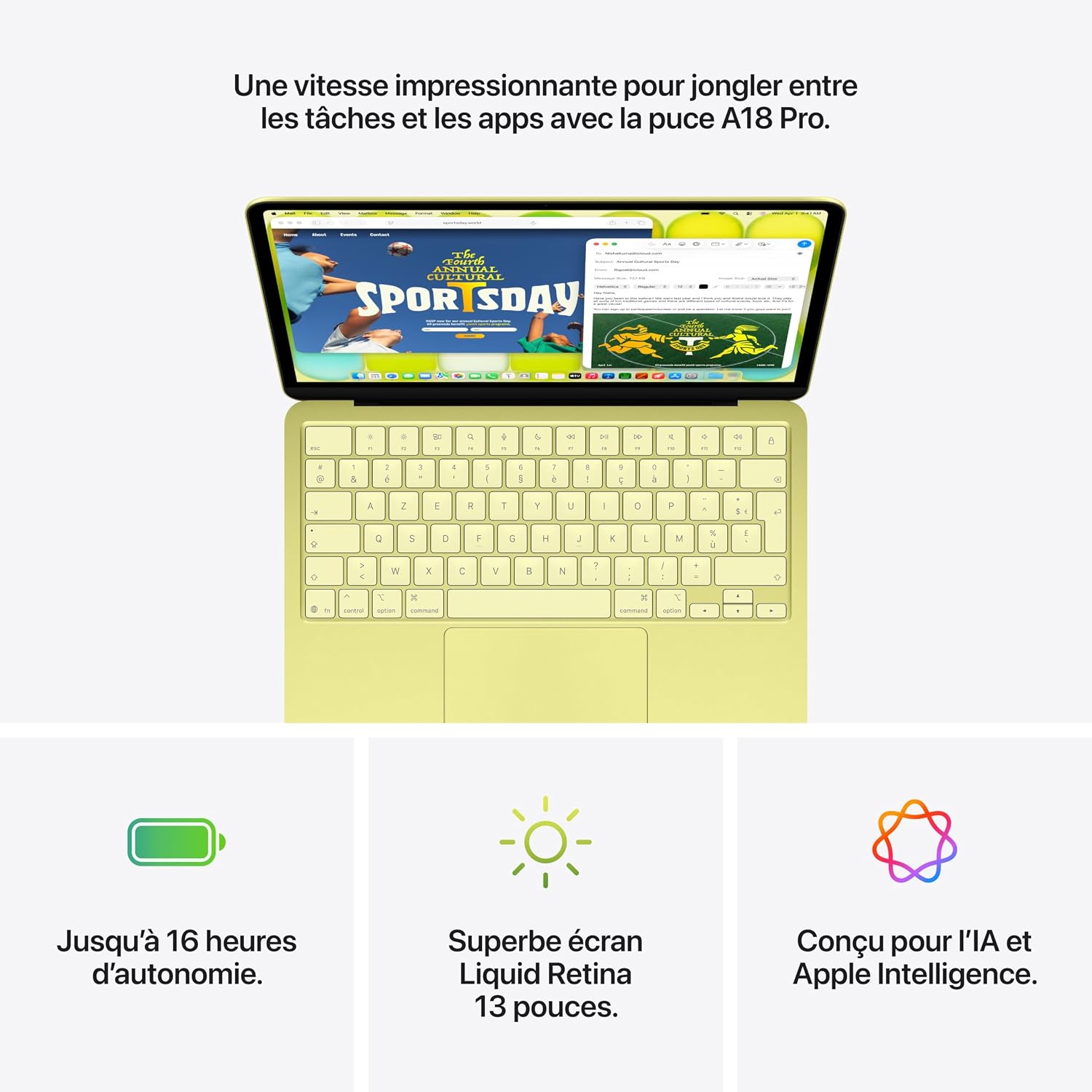 Apple MacBook Neo 13″ 2026 Portable avec Puce A18 Pro : Conçu pour l’IA et Apple Intelligence, écran Liquid Retina, mémoire unifiée 8 Go, SSD 256 Go, Caméra FaceTime HD 1080p ; Argent