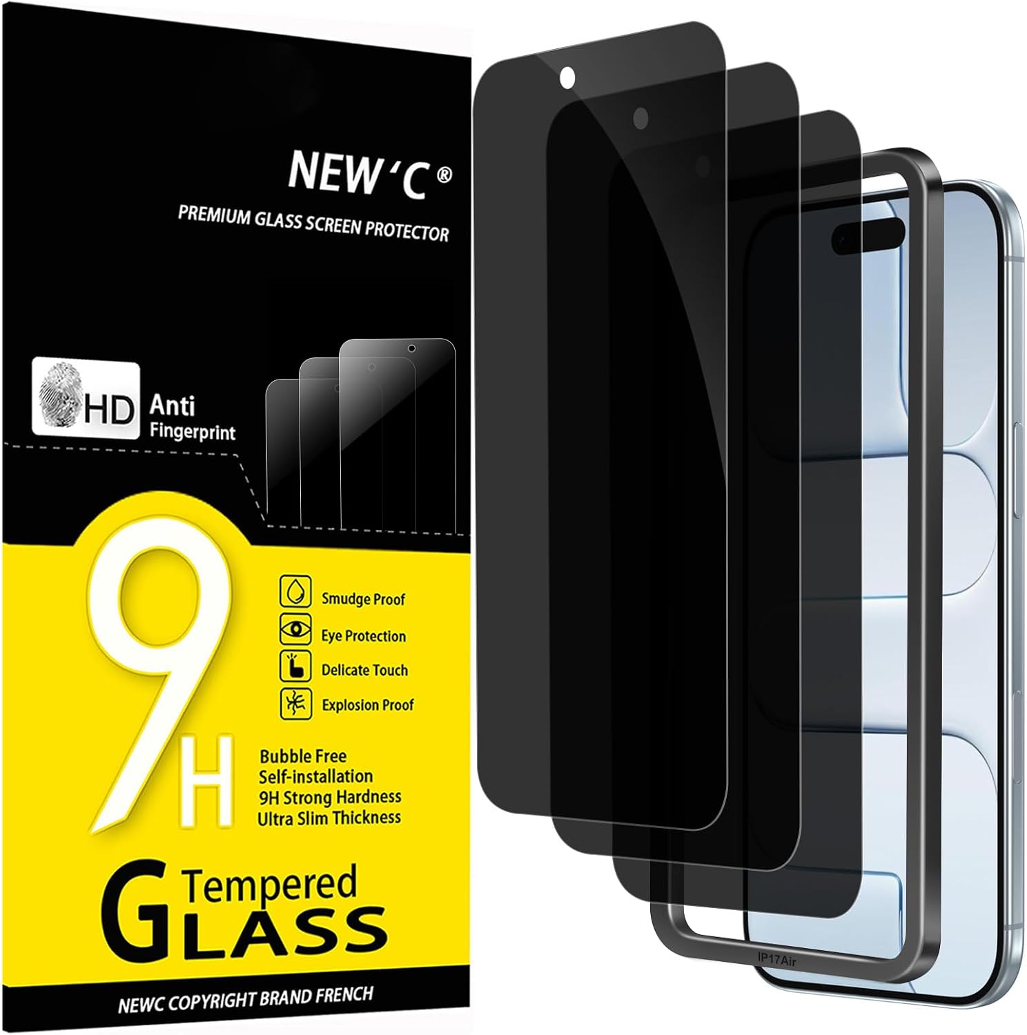 NEW'C Lot de 3, Verre Trempé pour iPhone 17, 17 Pro, iPhone 16 Pro (6,3″) Film en Protection écran efficace contre les Rayures - Ultra Résistant - HD Transparent - Outil d'installation facile inclus