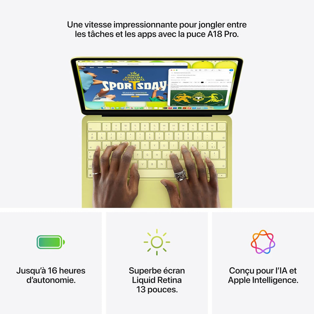 Apple MacBook Neo 13″ 2026 Portable avec Puce A18 Pro : Conçu pour l’IA et Apple Intelligence, écran Liquid Retina, mémoire unifiée 8 Go, SSD 256 Go, Caméra FaceTime HD 1080p ; Argent