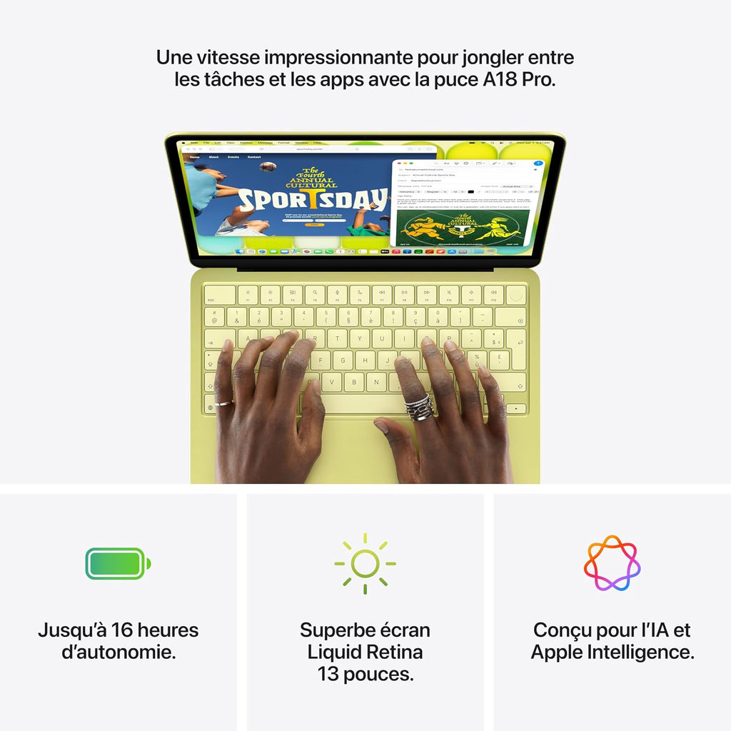 Apple MacBook Neo 13″ 2026 Portable avec Puce A18 Pro : Conçu pour l’IA et Apple Intelligence, écran Liquid Retina, mémoire unifiée 8 Go, SSD 256 Go, Caméra FaceTime HD 1080p ; Argent