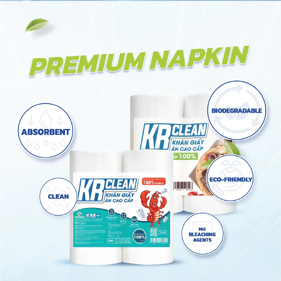 Krclean Eco-Friendly Disposable Dinner Napkins 1 Ply Bag Style Made Sustainable Materials for Restaurants Catering Hospitality