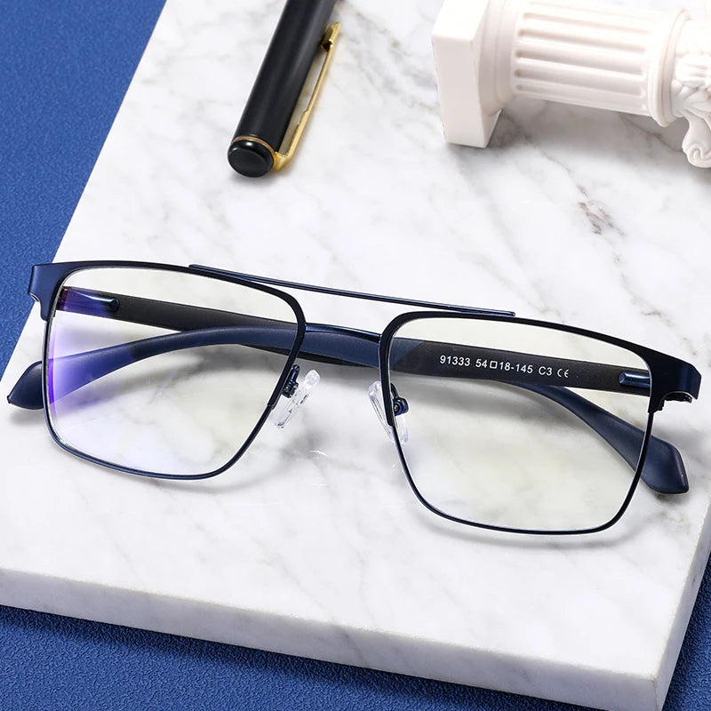 MS 91333 2024 New Men's Double Nose Bridge Eyeglasses Fashion Metal Square Optical Anti-Blue Light Custom Photochromic Frame