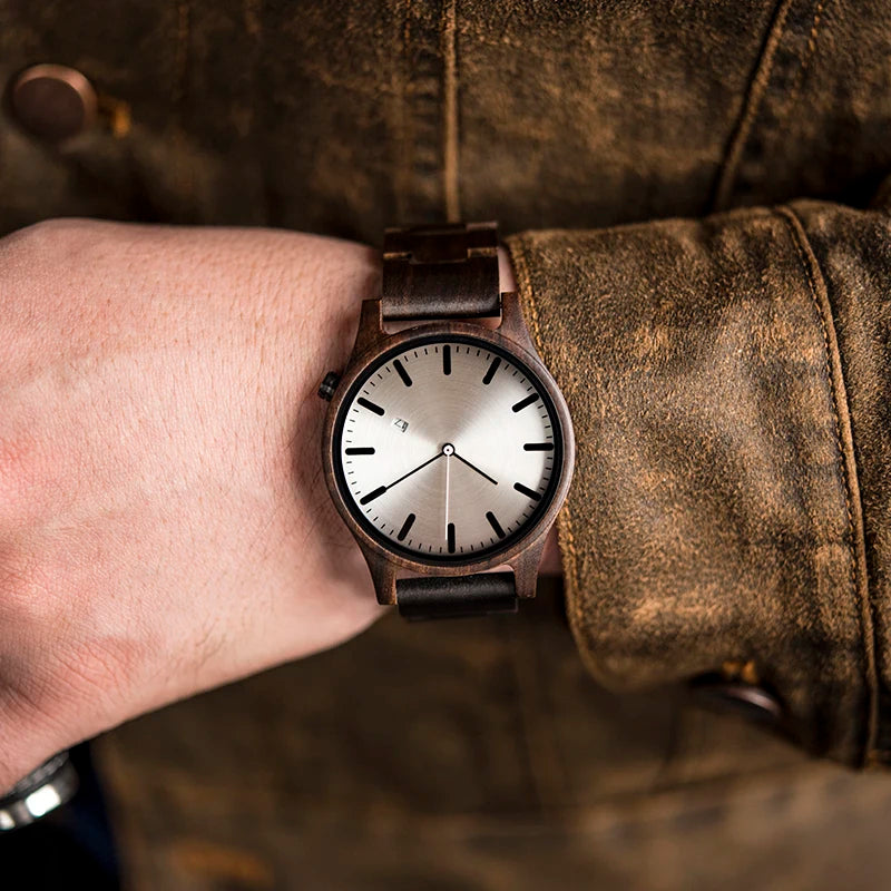 For DODO DEER Custom Brand for Zebra Wood Watch for Men Quartz Movement Wristwatch Calendar 43mm Dial Diameter 20mm Band Width