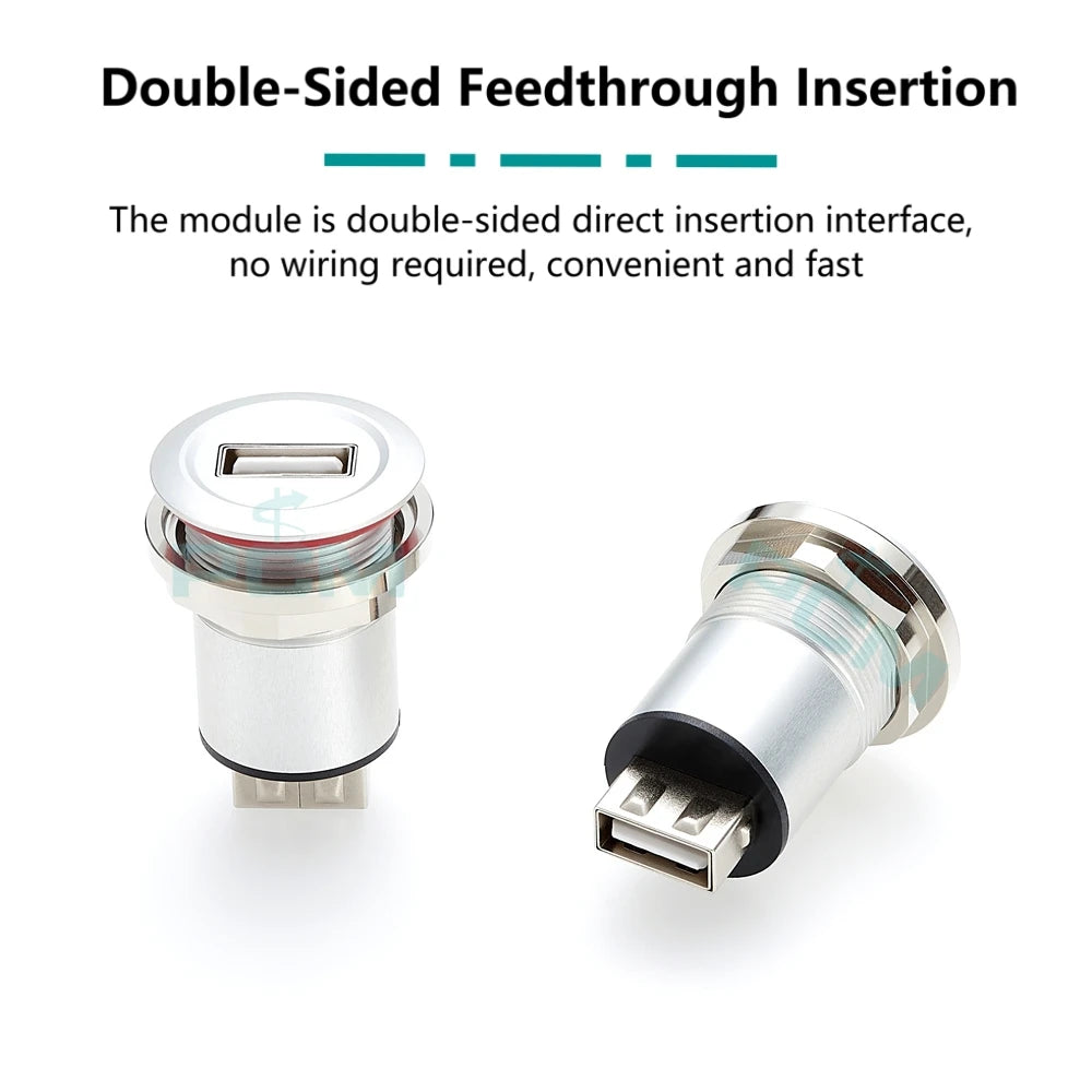 Industrial Aluminum USB-A Female to Female USB Feedthru Round Panel Mount Coupler Socket for Cabinet Chassis Machine Equipment