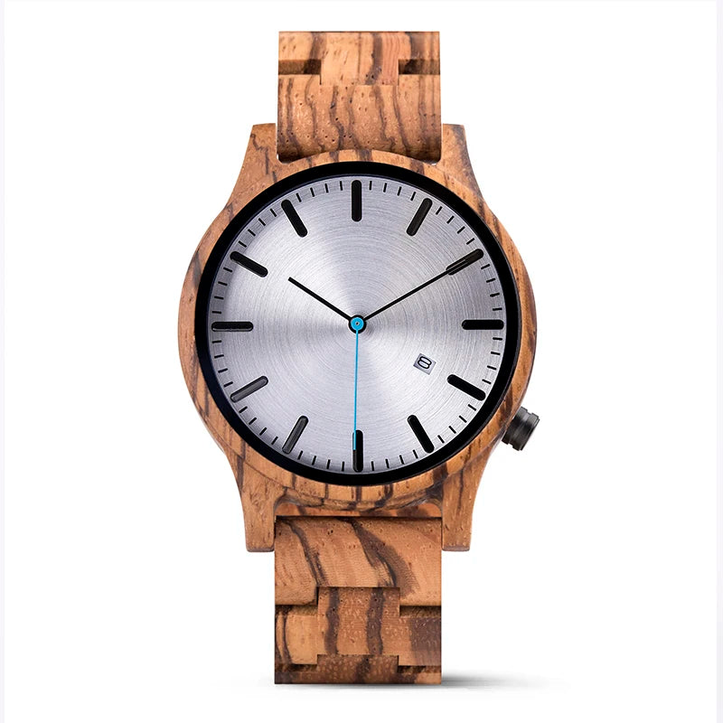 For DODO DEER Custom Brand for Zebra Wood Watch for Men Quartz Movement Wristwatch Calendar 43mm Dial Diameter 20mm Band Width