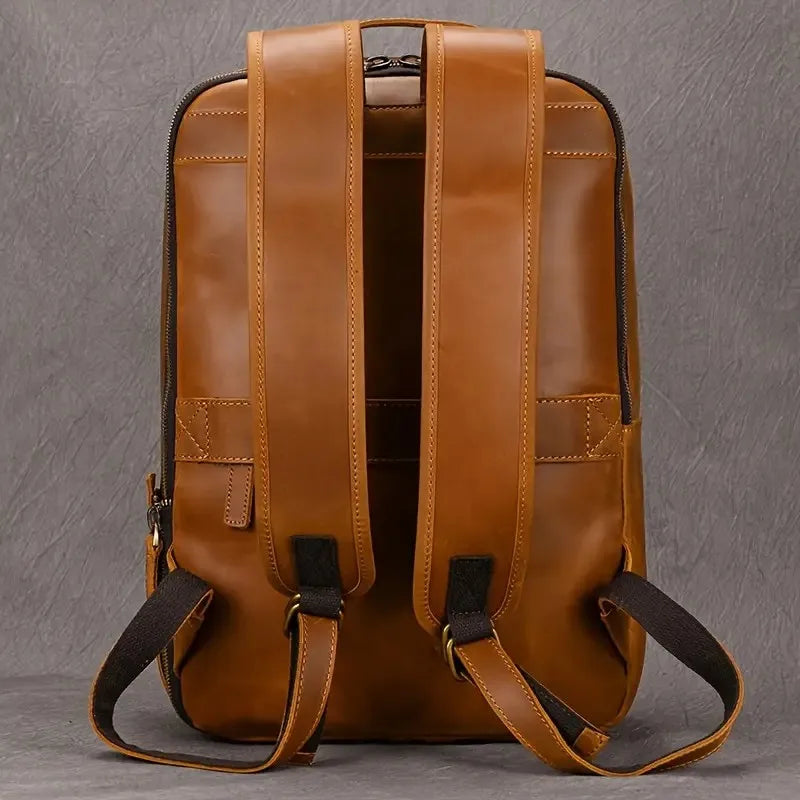 Genuine Leather Waterproof Casual Foldable Backpack Unisex Business Travel Zipper Closure Shoulder Strap Multiple Polyester