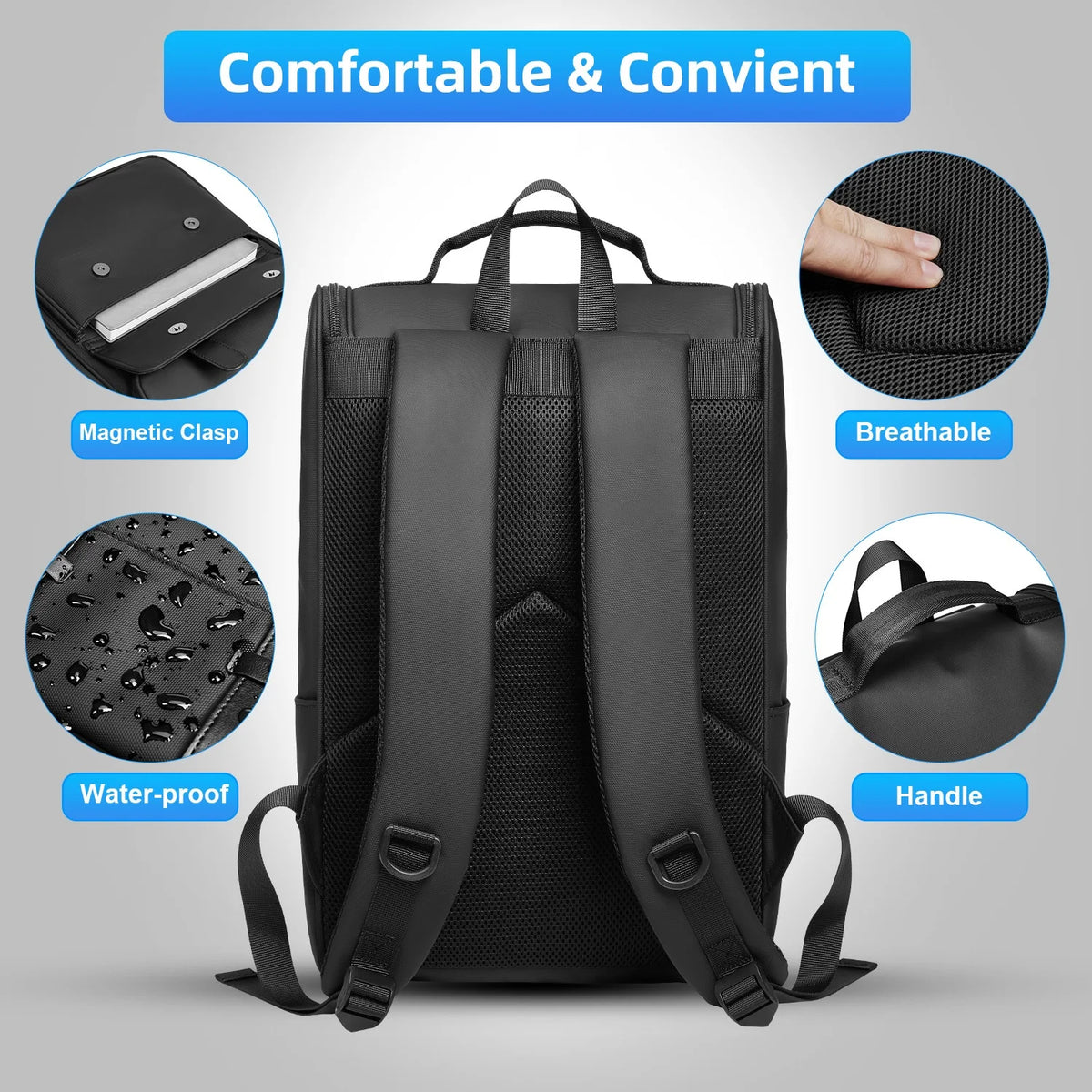 Vintage Business Backpack Waterproof Oxford Zipper Laptop Backpack with USB Charging Port for Work Travel Fits 16 Inch Laptop