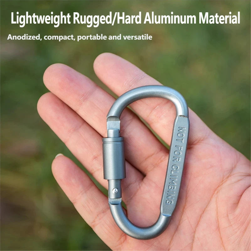 High Quality 8# Aluminum Alloy D-Shaped Carabiner Spring Snap Hook Keychain Clip Screw Locking for Outdoor Tours Camping Hiking