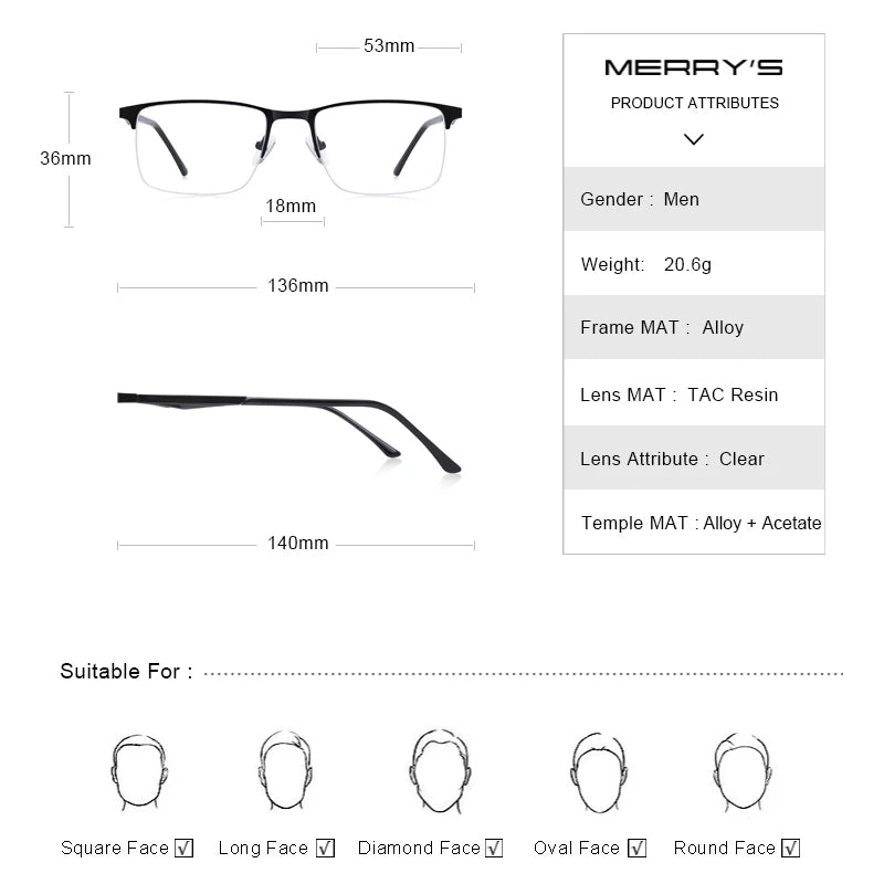 MERRYS DESIGN Men Titanium Alloy Glasses Frame Male Square Half Optical Ultralight Eye Myopia Prescription Eyeglasses S2059