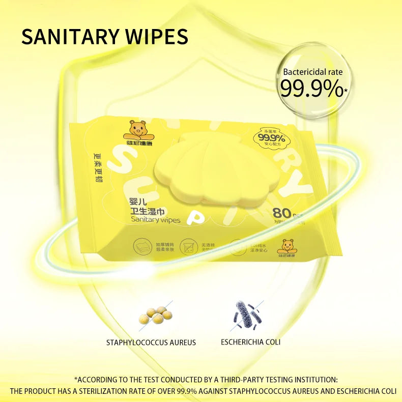 Hypoallergenic Extra Soft 80 Pcs Newborn Safe Baby Wet Sanitary Wipes Scented Cleansing Wipes for Newborns