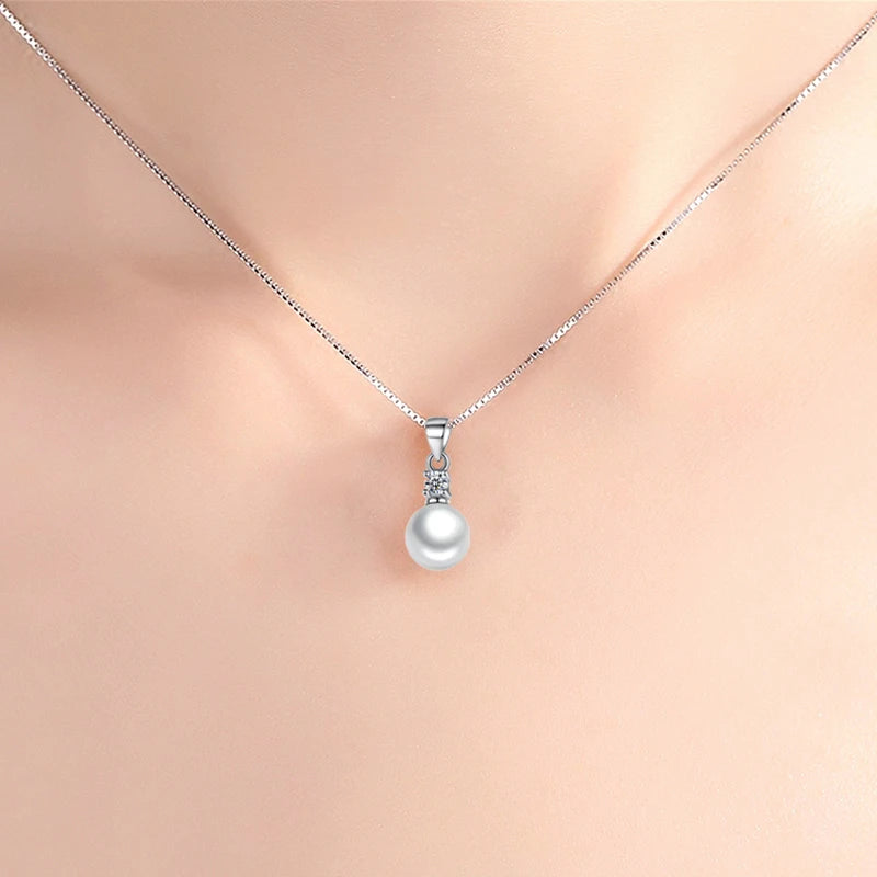 New 925 Sterling Silver Fine Women Jewelry Freshwater Pearl Zircon Pendant Necklaces 40 & 45+5cm Size Rhinestone Clavicle Choker