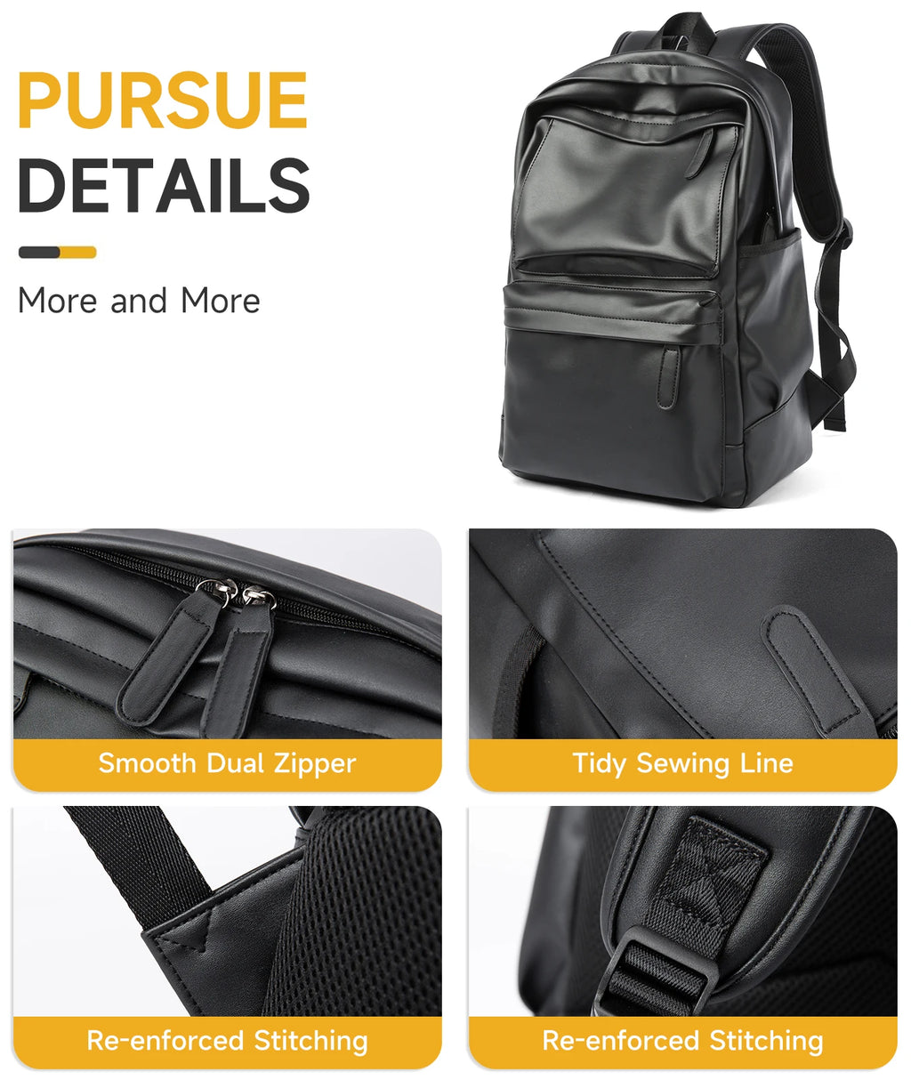 MOYYI PU Leather Bags for Men Backpack School Bag Business Leather Backpack