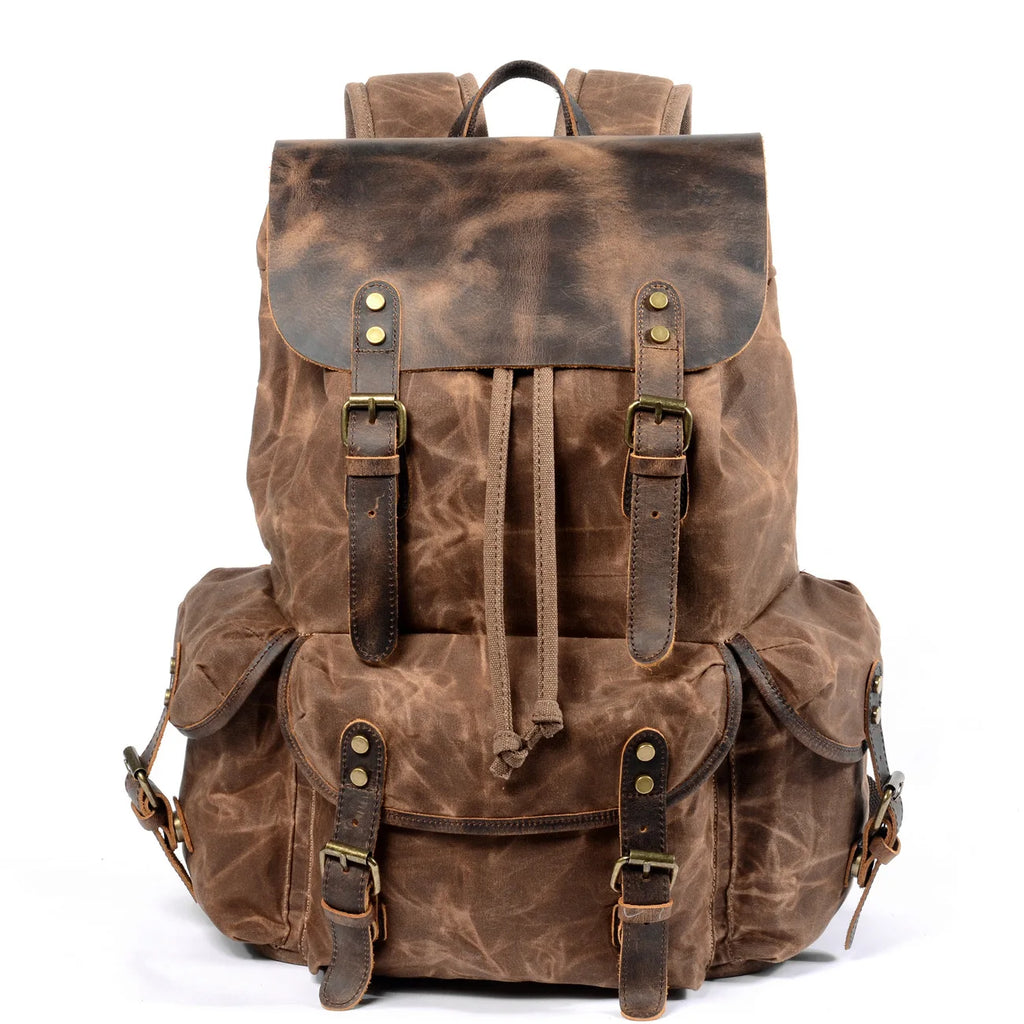 Vintage Batik Canvas Backpack Drawstring Men's Casual Bag Trend Travel Backpack Large Capacity Hiking Rucksack