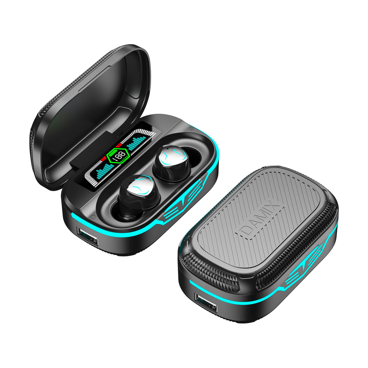 GQ-10 Sports Wireless Gaming Earphones Light Digital Display Headset Stereo HiFi In-Ear TWS Earbuds with Power Bank