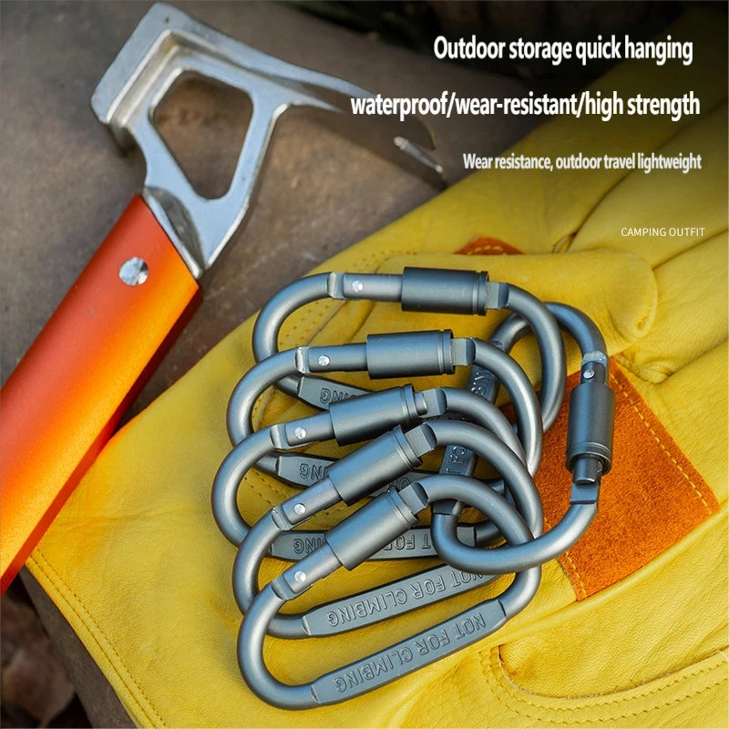 High Quality 8# Aluminum Alloy D-Shaped Carabiner Spring Snap Hook Keychain Clip Screw Locking for Outdoor Tours Camping Hiking