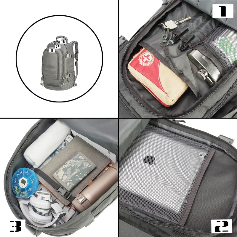 American Warehouse Expandable Tactical Backpack 39-64 L Anti-Theft Zipper Closure Outdoor 3 Day Trekking Backpack