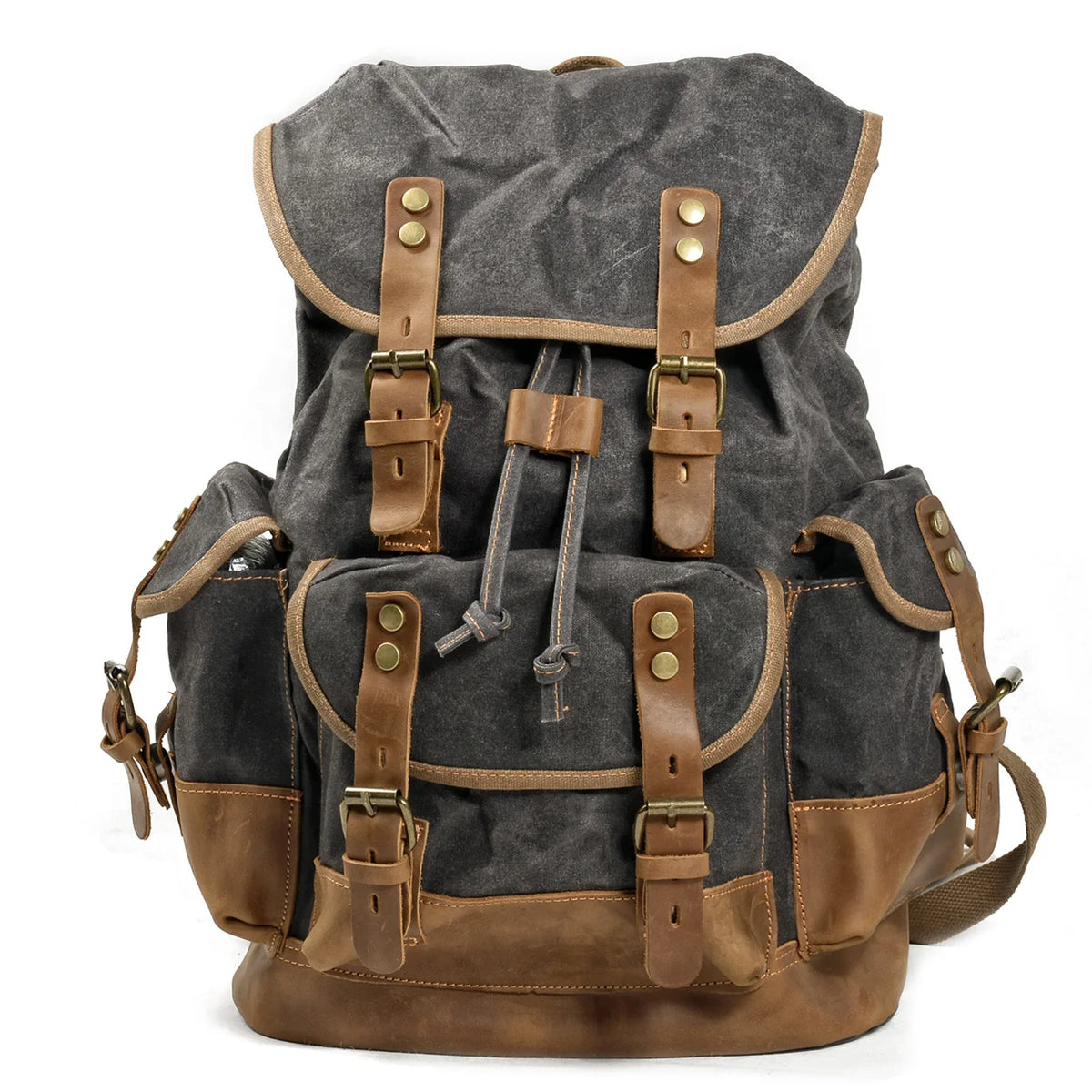 High Quality Mens Leather Travel Bag Waterproof Canvas Mountaineering Backpack Large Capacity Backpack Men Rucksack
