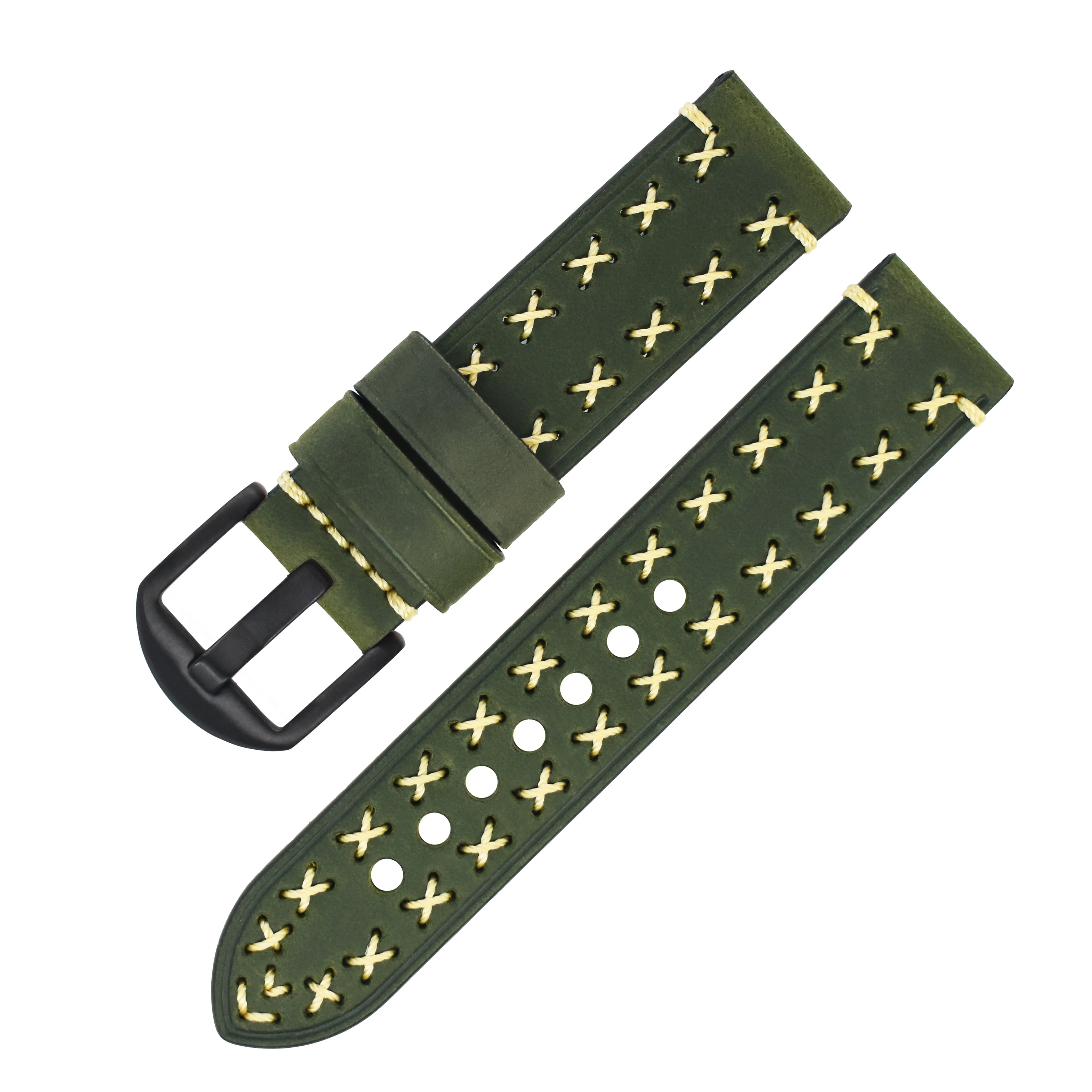 Unique Fashion 20mm 22mm 24mm 26mm Stainless Steel Buckle Genuine Leather Watch Strap Real Leather Watch Band Handmade