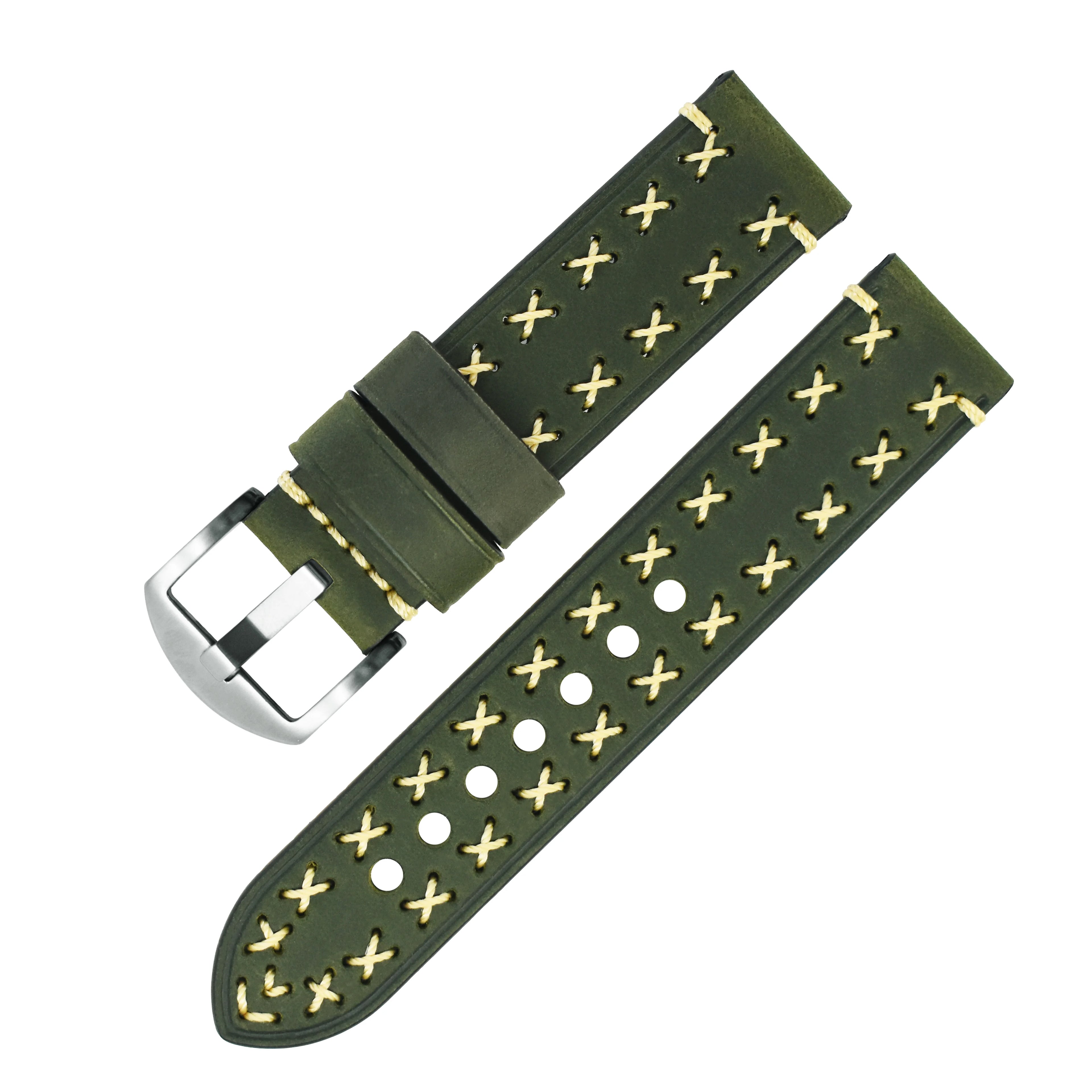 Unique Fashion 20mm 22mm 24mm 26mm Stainless Steel Buckle Genuine Leather Watch Strap Real Leather Watch Band Handmade