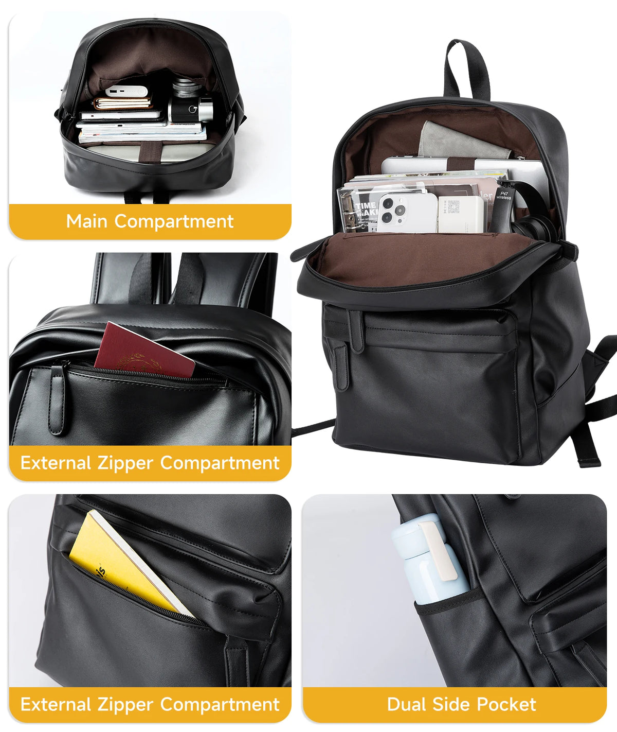 MOYYI PU Leather Bags for Men Backpack School Bag Business Leather Backpack