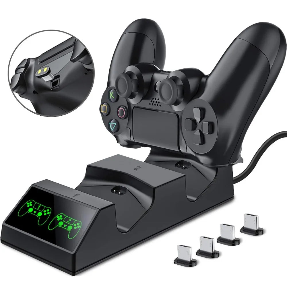 PS4 Controller Charger for Playstation 4 Charger Station with 2 Micro USB Charging Dongles Dual Charging Dock for PS4 Slim Pro