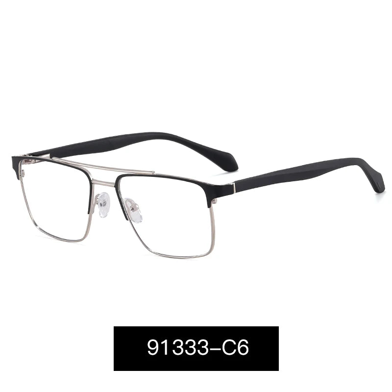 MS 91333 2024 New Men's Double Nose Bridge Eyeglasses Fashion Metal Square Optical Anti-Blue Light Custom Photochromic Frame