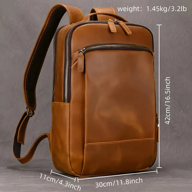 Genuine Leather Waterproof Casual Foldable Backpack Unisex Business Travel Zipper Closure Shoulder Strap Multiple Polyester