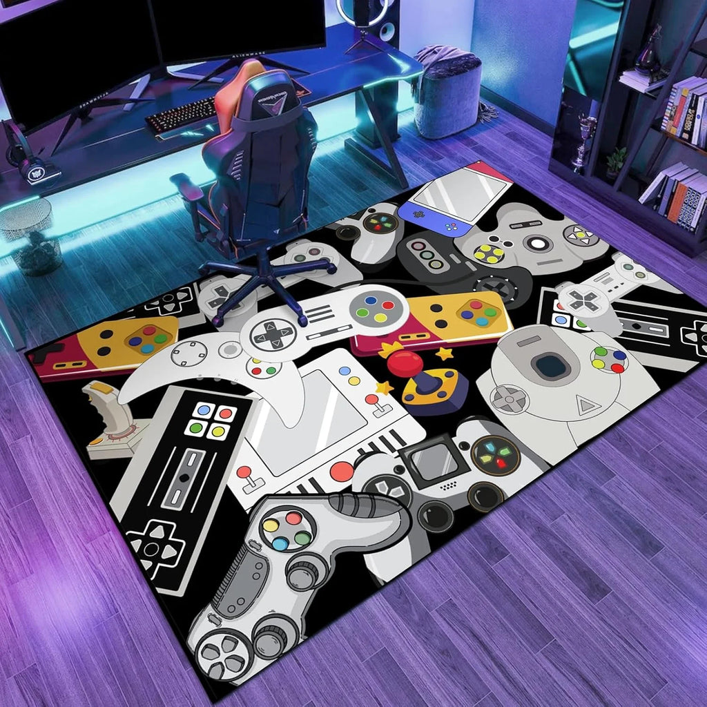 Teen Boys Game Controller Decoration 3D Polyester Gaming Rug Non-Slip Washable for Bedroom Living Room Playroom Children's