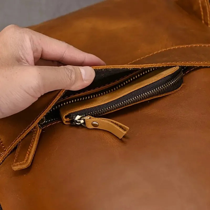 Genuine Leather Waterproof Casual Foldable Backpack Unisex Business Travel Zipper Closure Shoulder Strap Multiple Polyester