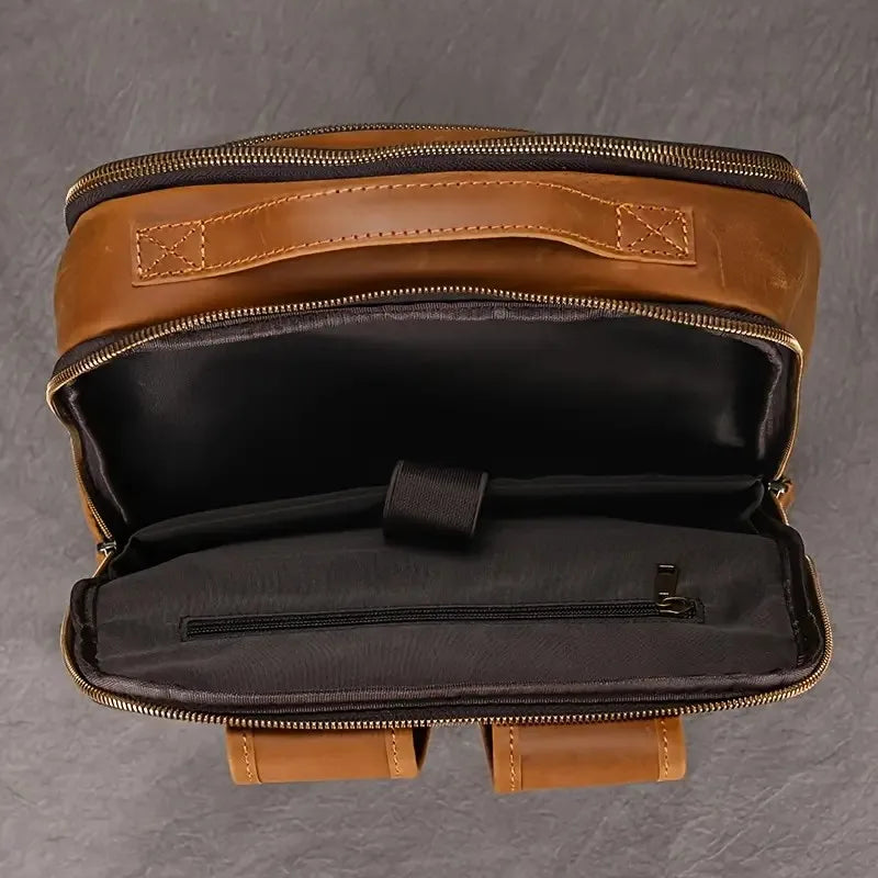 Genuine Leather Waterproof Casual Foldable Backpack Unisex Business Travel Zipper Closure Shoulder Strap Multiple Polyester