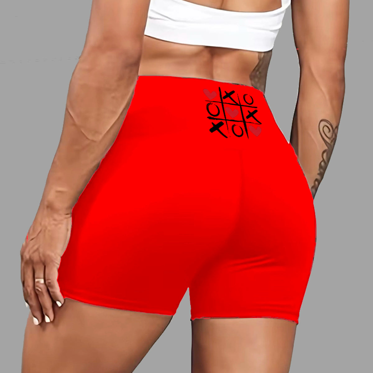 Tic-Tac-Toe Heart Print Workout Shorts Retro Game Vibe US Local Warehouse