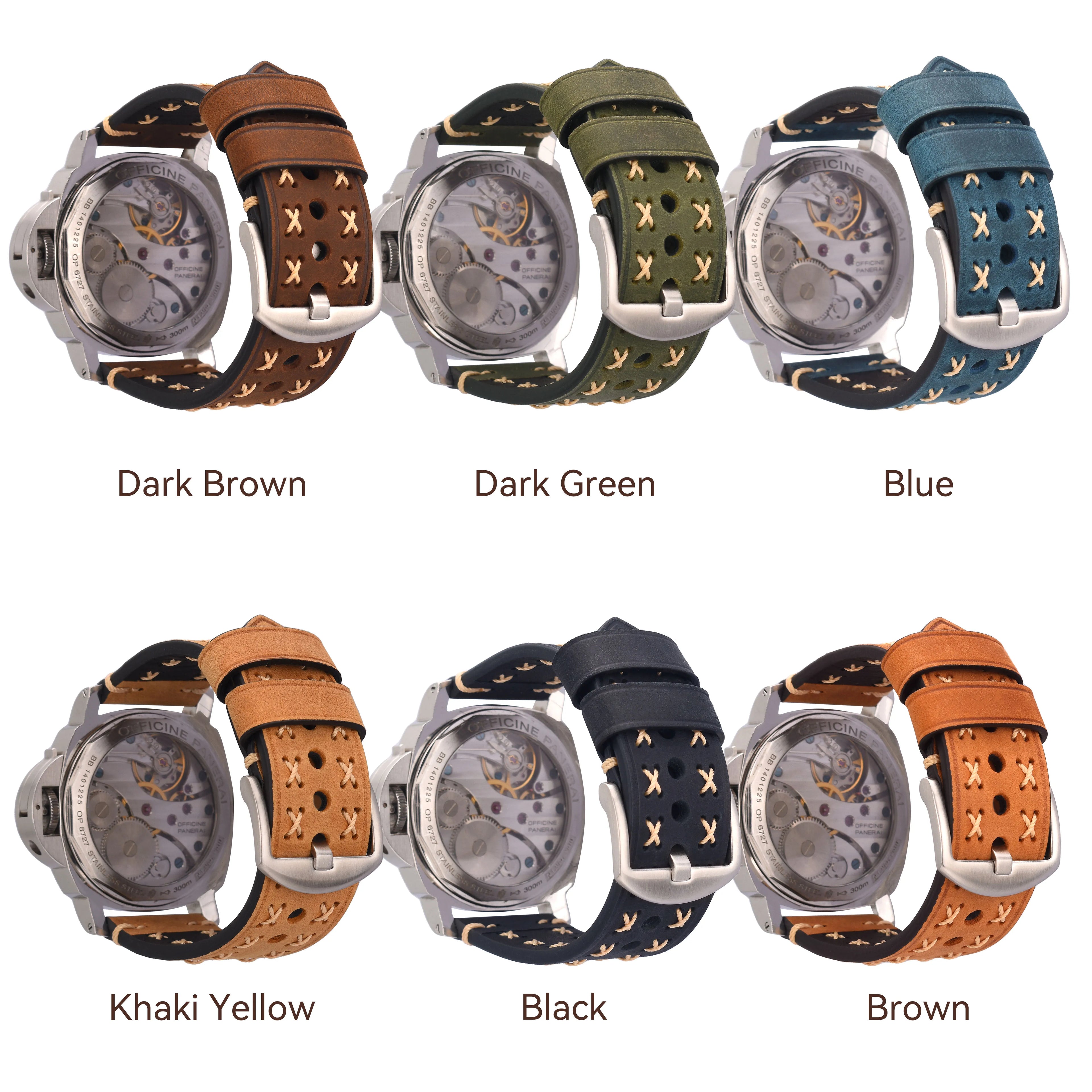 Unique Fashion 20mm 22mm 24mm 26mm Stainless Steel Buckle Genuine Leather Watch Strap Real Leather Watch Band Handmade