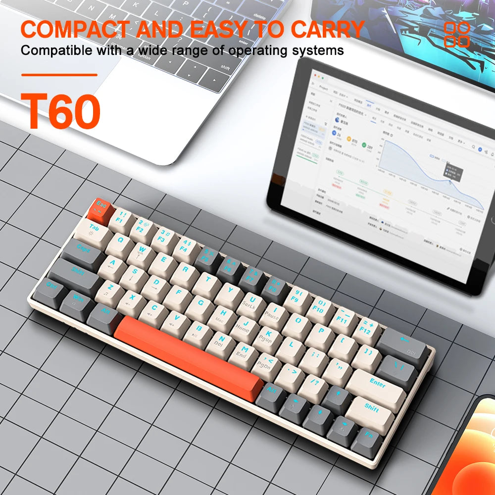 RGB Colorful Mini Gaming Keyboard LED Backlit 63keys Mechanical Keyboard Blue Switch Hotswappable Mechanical Keyboard