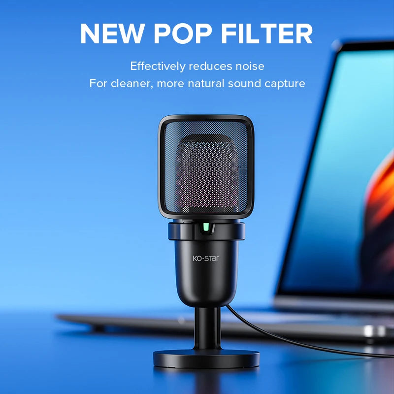 Portable RGB Light Studio Microphone for Gaming Live Stream Video Recording PC & Mobile Phone