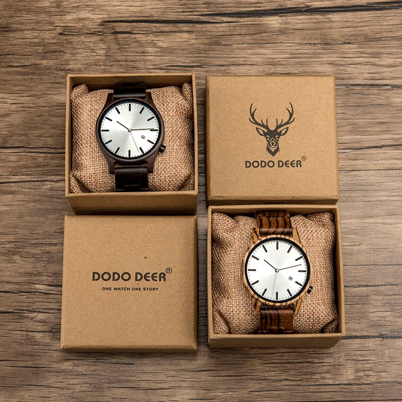 For DODO DEER Custom Brand for Zebra Wood Watch for Men Quartz Movement Wristwatch Calendar 43mm Dial Diameter 20mm Band Width